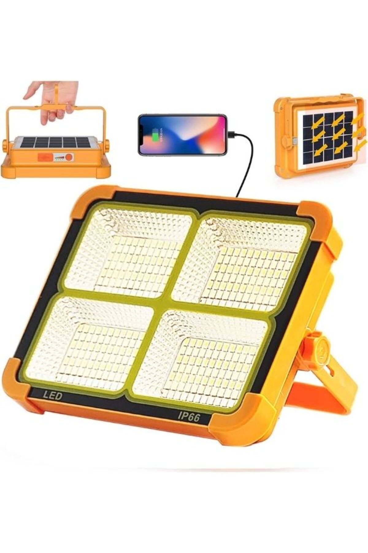 TAREZ V-017 Güneş Enerjili LED Taşınabilir Projektör, Çok Amaçlı Kamp Lambası 100 Watt