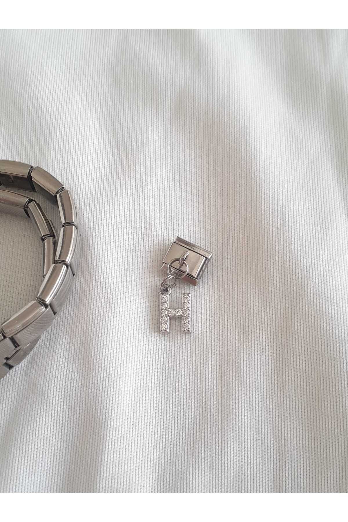 bijoux uniques Çelik H Harfli Zirkon Taşlı İtalyan Charm
