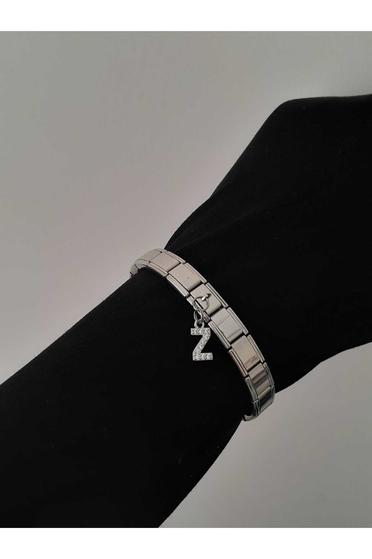 bijoux uniques Çelik Z Harfli Zirkon Taşlı İtalyan Charm Bileklik