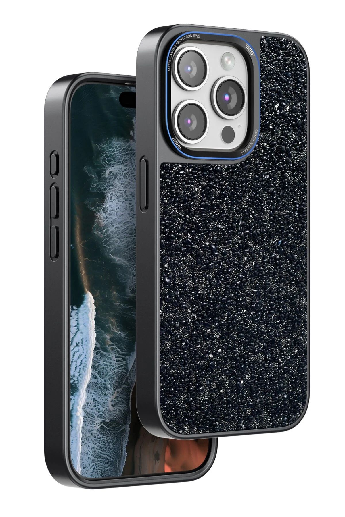 bbtech iPhone 14 Pro ile Uyumlu Şık Taşlı Desen Telefon Kılıfı Kombin Tamamlayan Arka Kapak