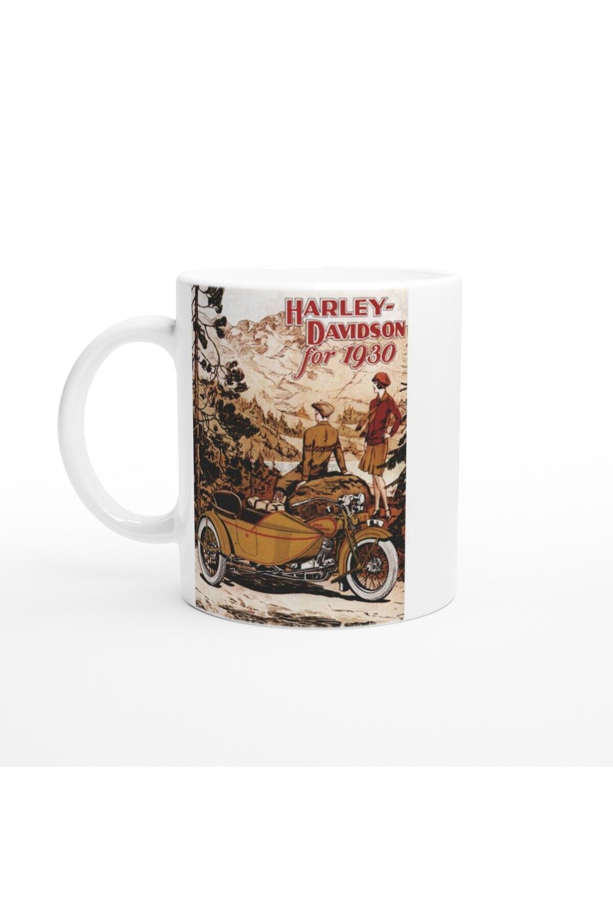 DERWARDEIN 1930 Harley-Davidson Dağ Manzaralı Retro Kupa Bardak