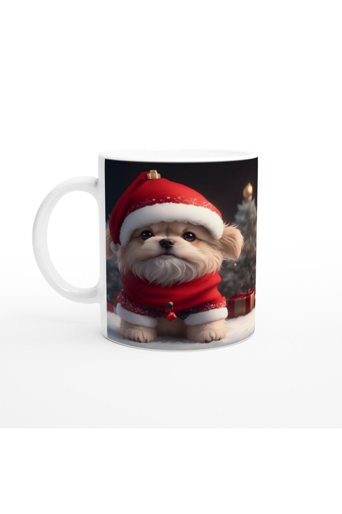 DERWARDEIN Kırmızı Şapkalı Mini Noel Köpeği Baskılı Kupa Bardak