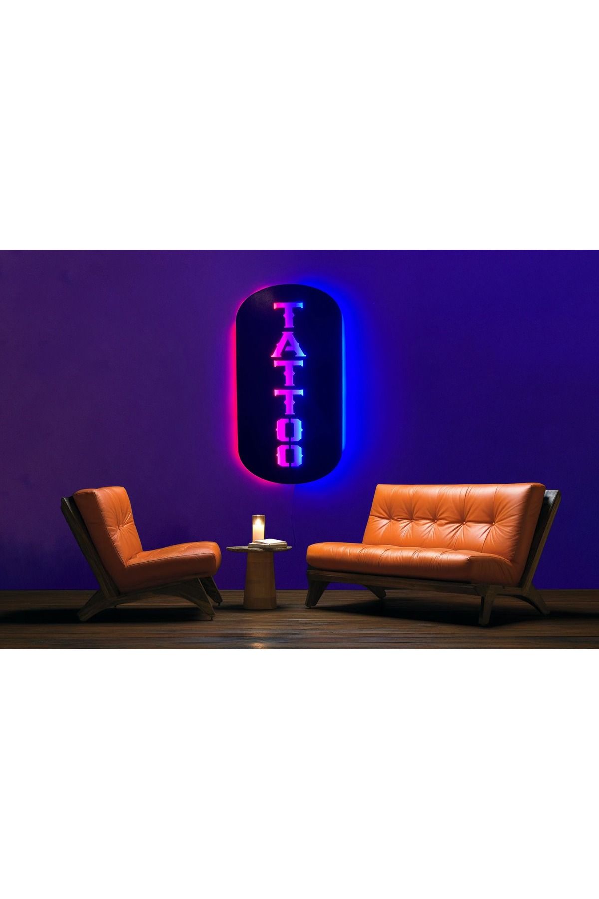 Adrift Tattoo Yazılı Led Işıklı Tablo, Duvar Dekor Ahşap, Neon Işık, Duvar Süsü