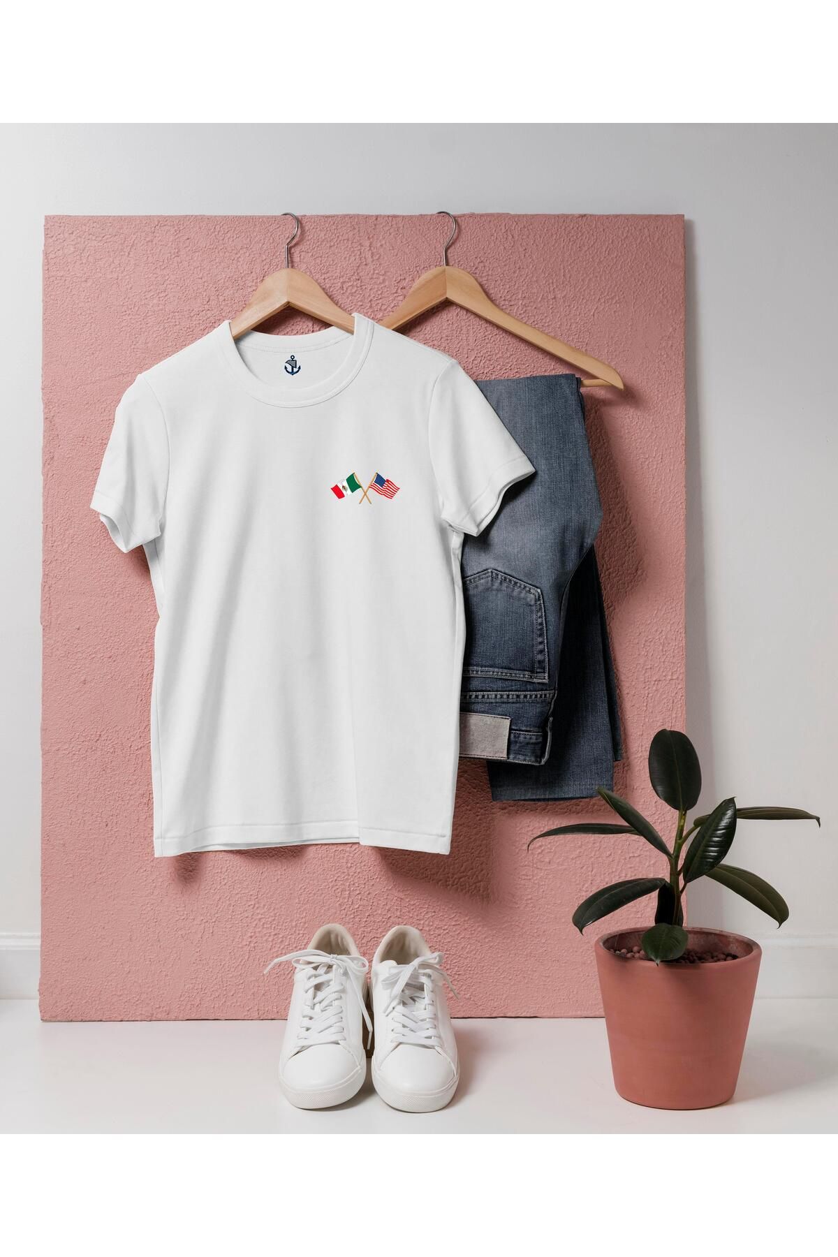 bahriyeli.jpeg Oversize Meksika ve Amerika Bayrak Tasarımlı Unisex T-Shirt