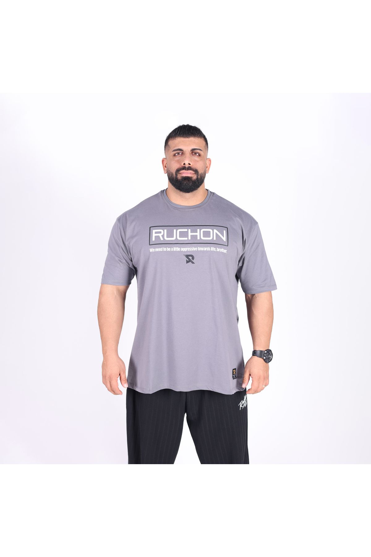 RUCHON NUTRITION Erkek Fit Kalıp Spor Tişört | %100 Pamuk Fitness T-shirt - RUCHON FITSIZE AGGRESSIVE TOWARDS