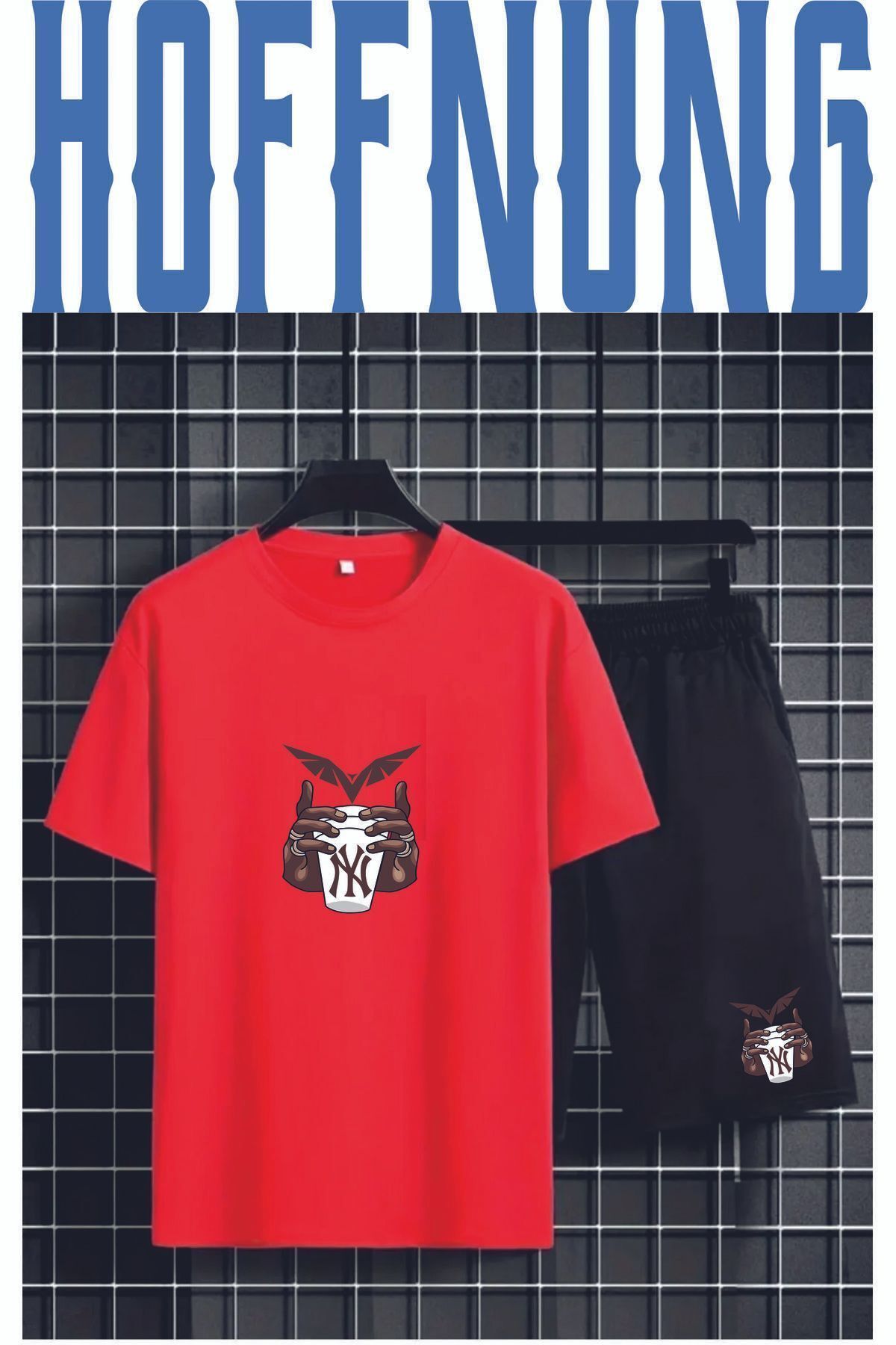 HOFFNUNG Full Shorts Tişört Şort My Bardak 2 El Baskılı Takım