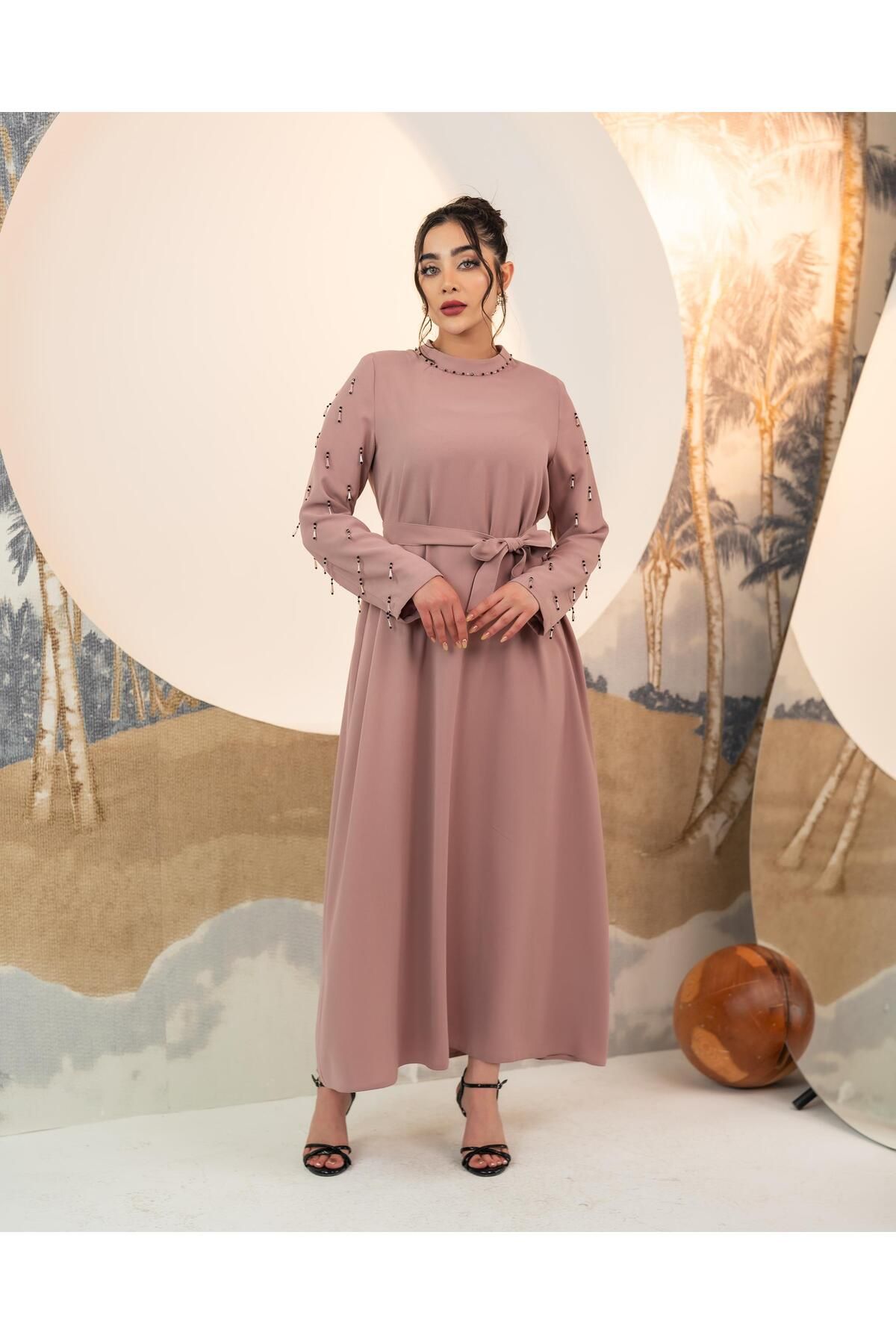 YAFA CLOTHING & ACCESSORIES El İşlemeli Elbise Gül Kurusu