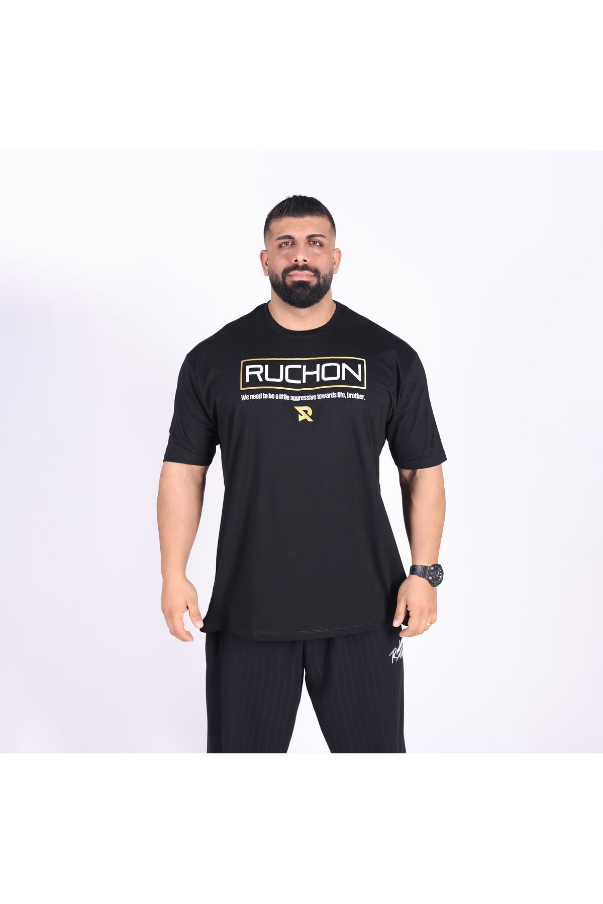 RUCHON NUTRITION Erkek Fit Kalıp Spor Tişört | %100 Pamuk Fitness T-shirt - RUCHON FITSIZE AGGRESSIVE TOWARDS