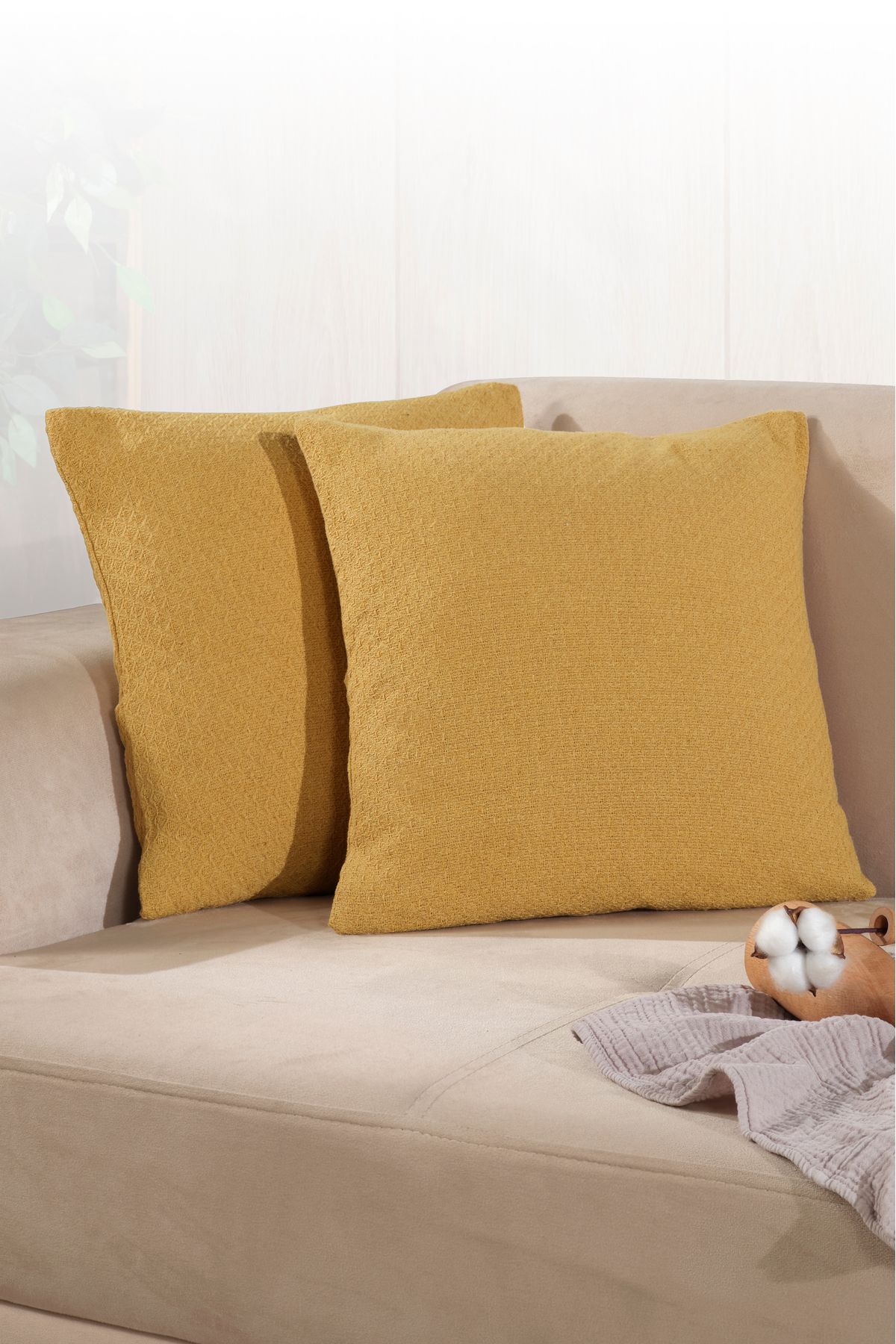 LADYNİL Bohem 2'li Kırlent Kılıfı Dekoratif Yastık Kılıfı 45x45 Fermuarlı Hardal