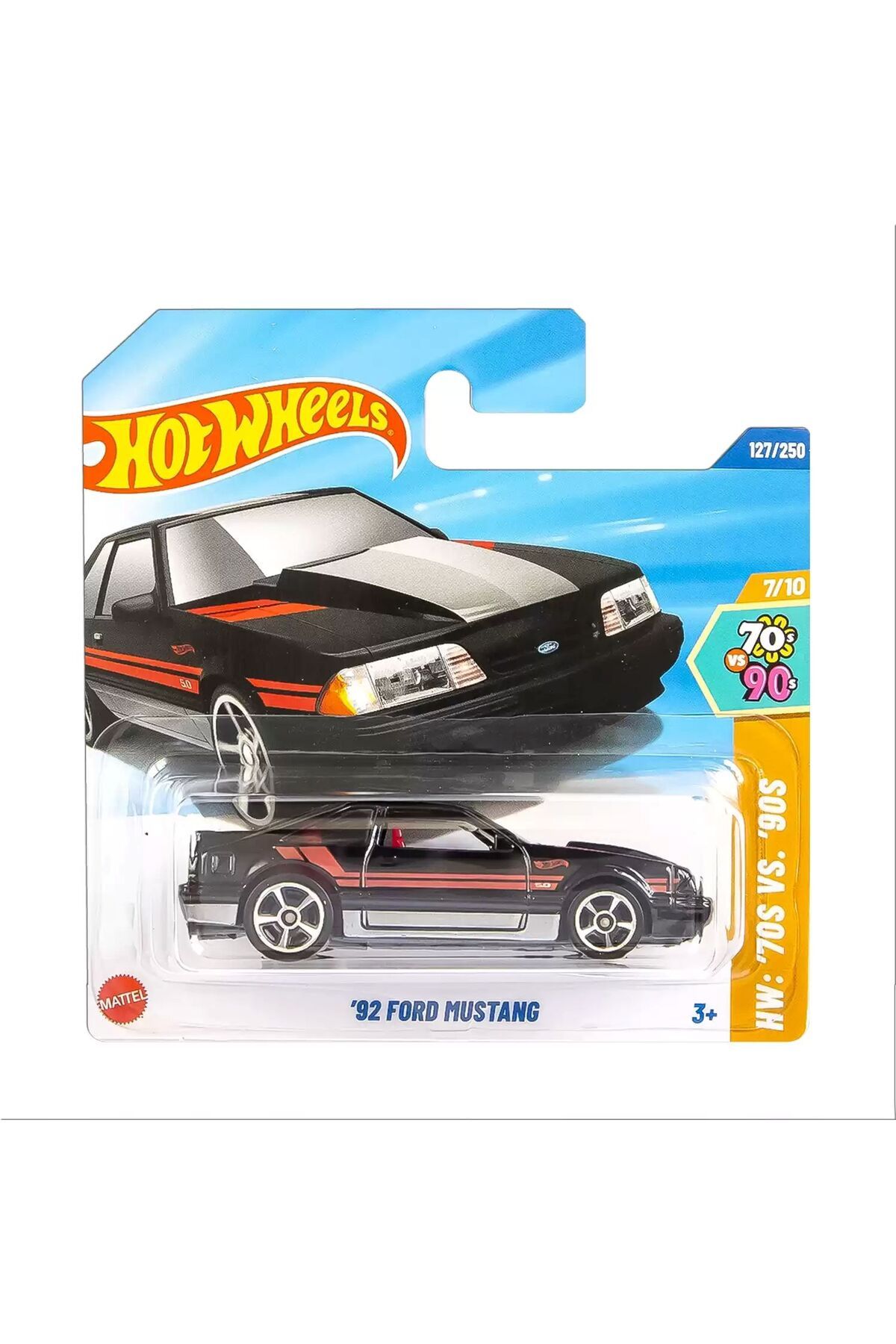 HOT WHEELS HW '70 vs. '90s '92 Ford Mustang hyy68 7/10 127/250 Tekli Siyah Metal Araç 1/64 Ölçek