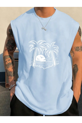 bellanova Erkekler için Palmiye ve Güneş Batışı desenli Kolsuz Atlet - Rahat ...