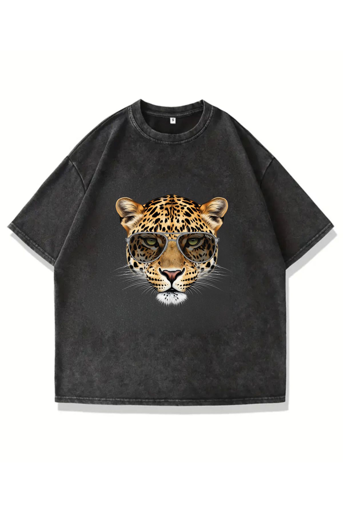 Touz Moda Leopar Baskılı Yıkamalı Vintage Unisex Oversize T-Shirt