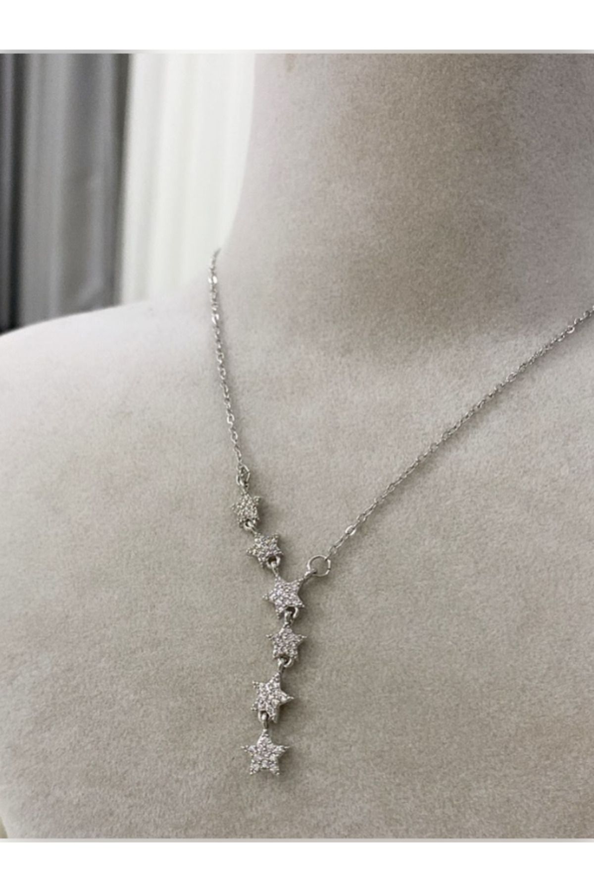stainless steell Çelik Silver Sallantı Zirkon Taşlı Yıldız Figür Kolye