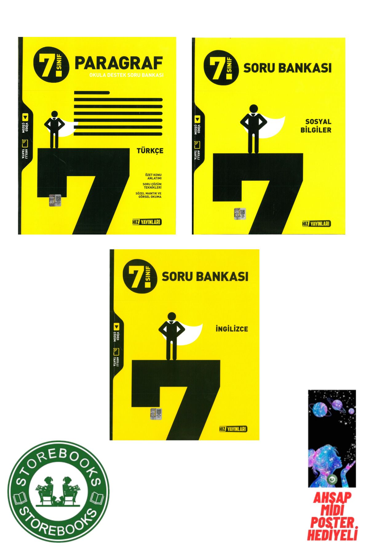 Hız Yayınları 7.Sınıf Hız Yayınları Paragraf + İngilizce + Din Soru Bankası Poster Hediyeli