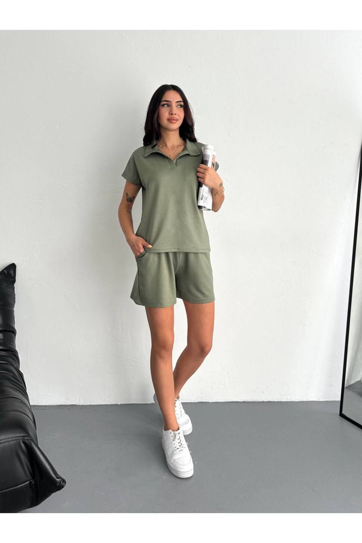 Bella Breeze Kadın Modal Kumaş Polo Yaka T-shirt Şortlu Takım