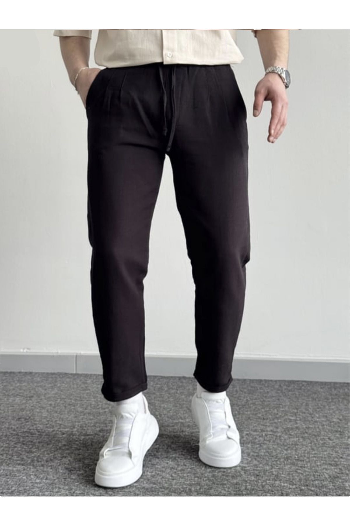 BY İMPALA MODA Erkek Boyfriend Duble Paça Keten Pantolon