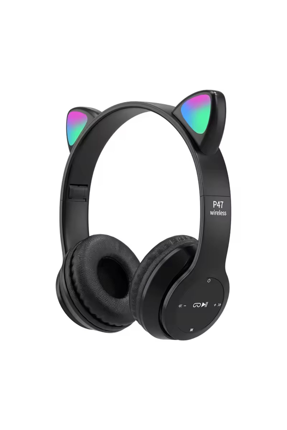 DÜNYA AKSESUAR Kafa üstü P47M kablosuz kulaklık sevimli kedi ile LED Stereo telefon Bluetooth kulaklık