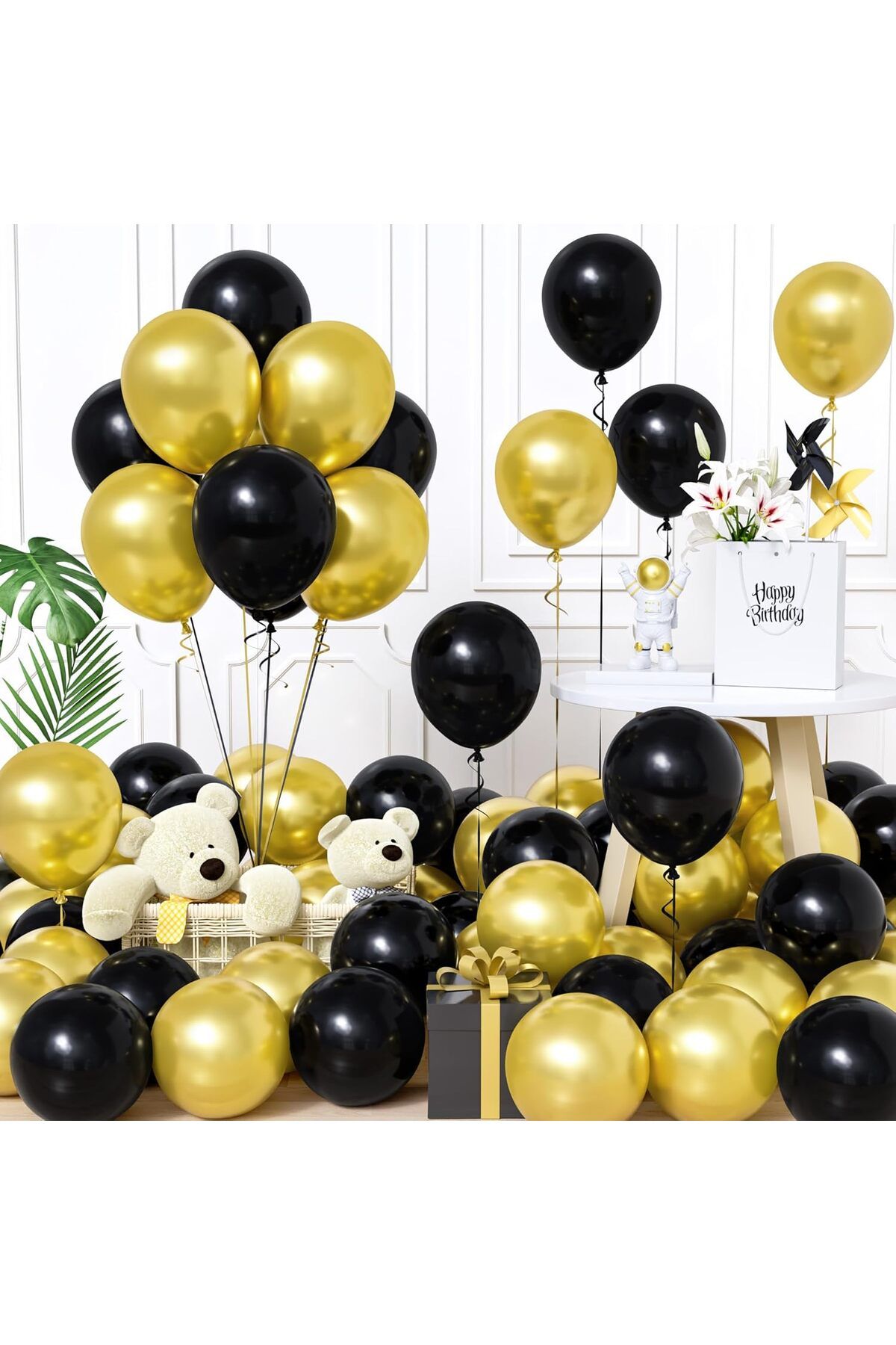BALON DİYARI 40 Adet Siyah & Altın Balon Seti - Şık Ve Işıltılı Parti Dekoru