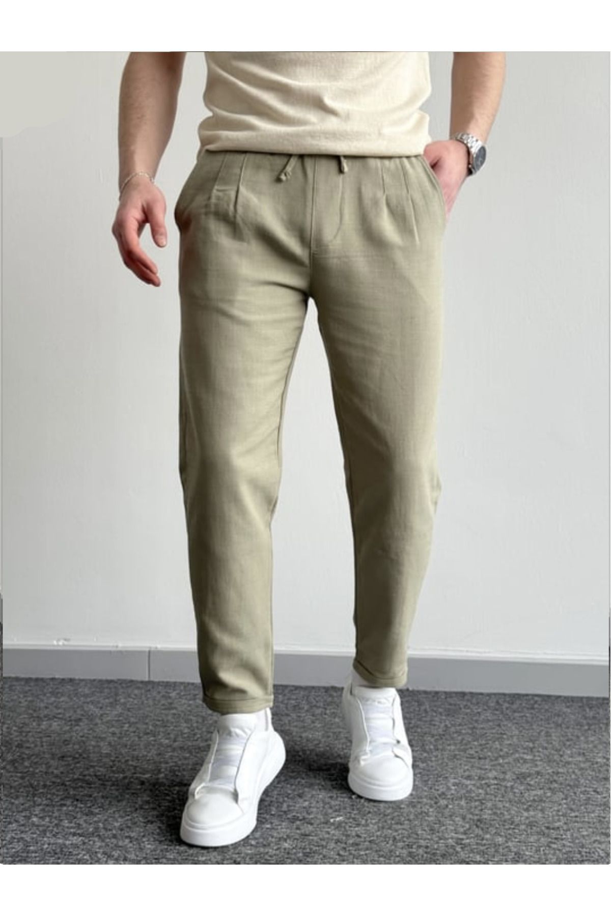 BY İMPALA MODA Erkek Boyfriend Duble Paça Keten Pantolon