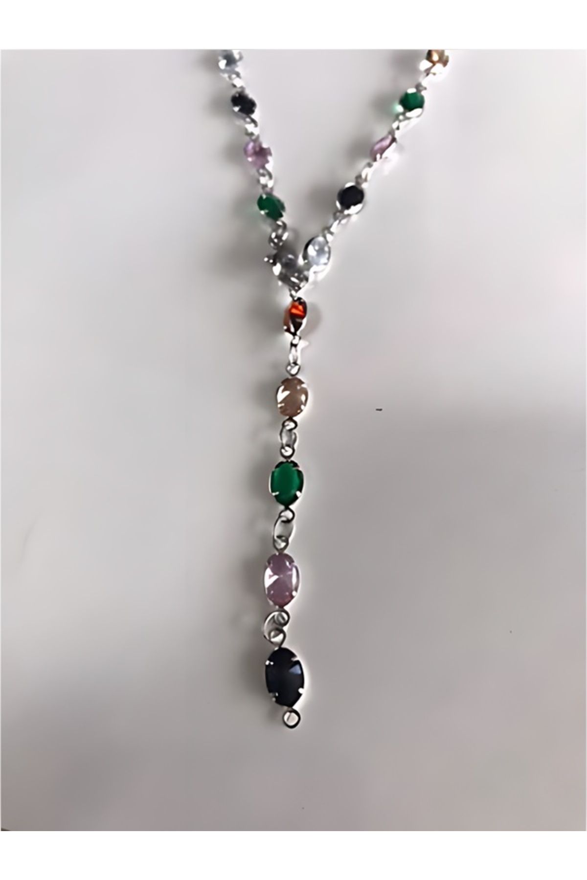 Çelik Çelik Silver Sallantı Parlak Taşlı Y Kolye