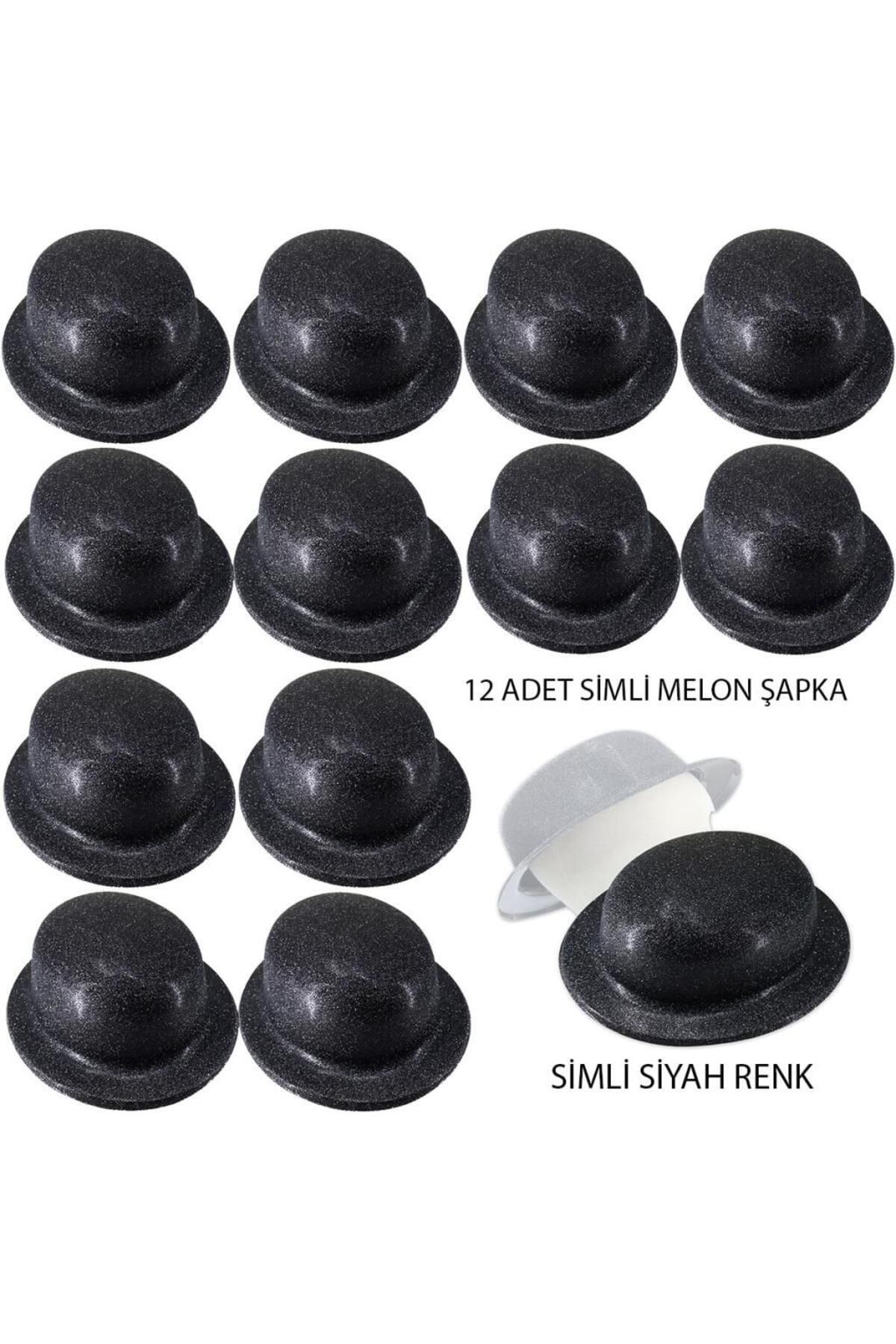 Yuba Avm Nessiworld Siyah Renk Simli Melon Yuvarlak Parti Şapkası 12 Adet
