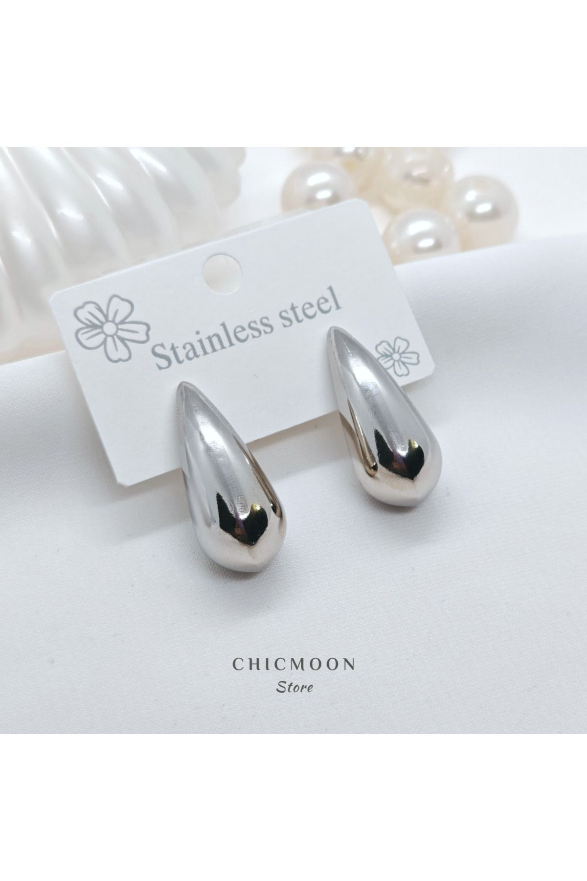 CHICMOON STORE Çelik Damla Küpe