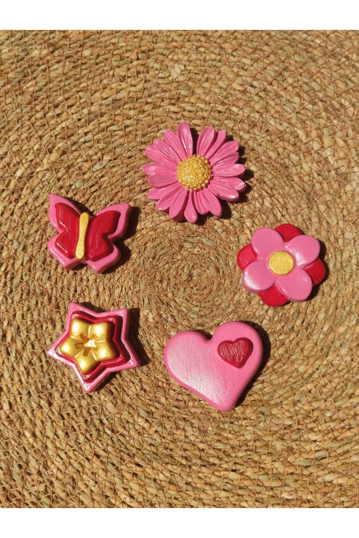 Home Dekoratif hediyelik süs 5'li pembe magnet takımı