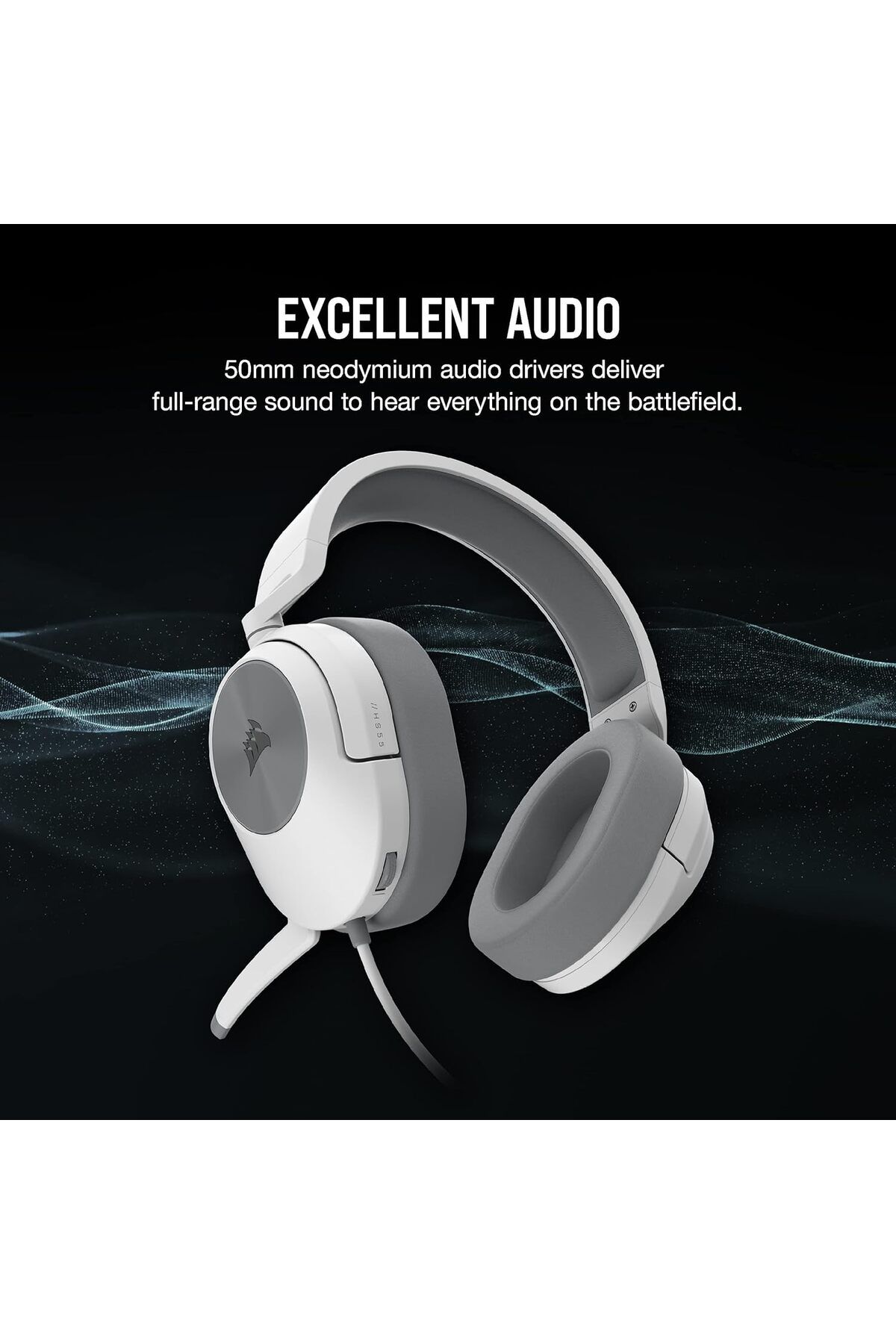 Corsair-سماعة رأس ستيريو Corsair HS55 مع وسائد أذن من إسفنج الذاكرة، تصميم خفيف الوزن، ميكروفون متعدد الاتجاهات 3