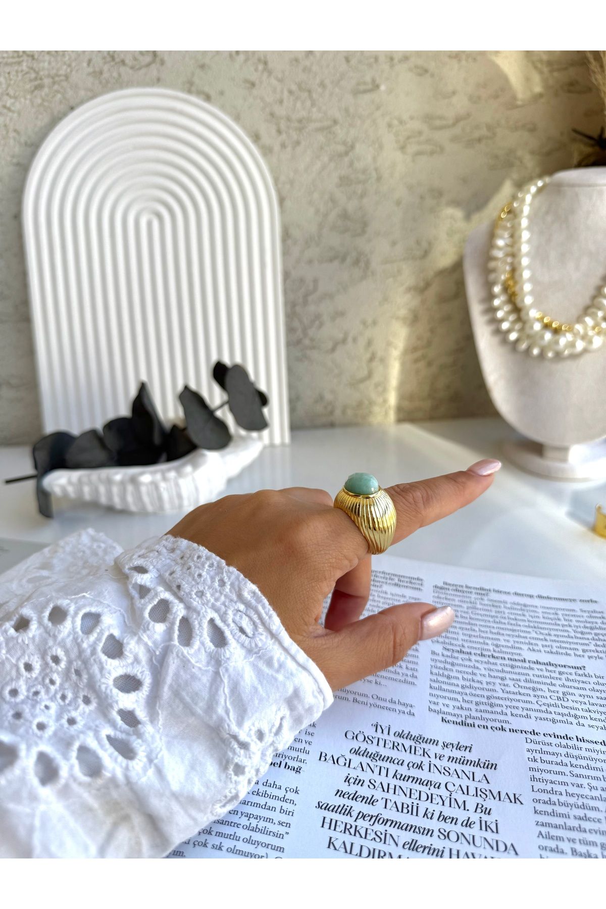 LUXURY JEWELRY Doğal Taş Altın Kaplama Yüzük