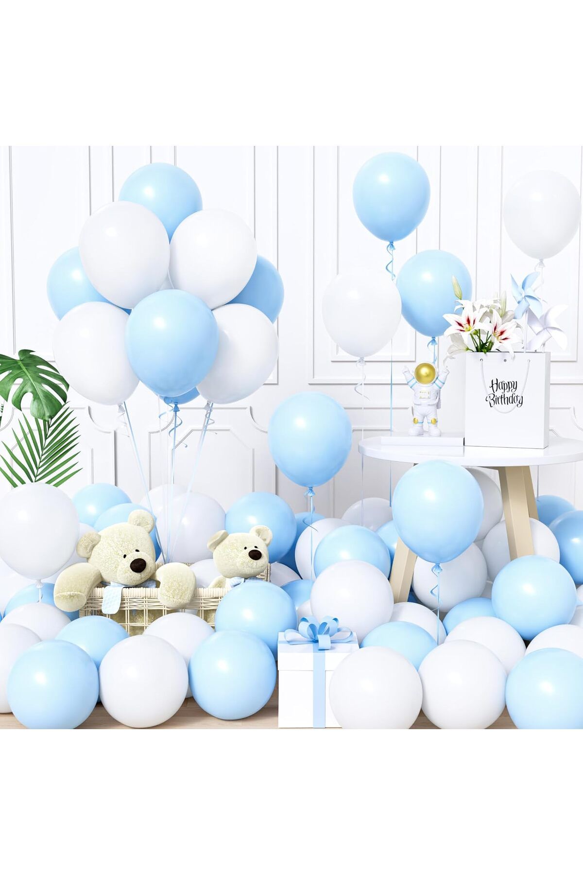BALON DİYARI 15 Adet Açık Mavi & Beyaz Balon Seti – Ferah ve Şık Parti Dekoru