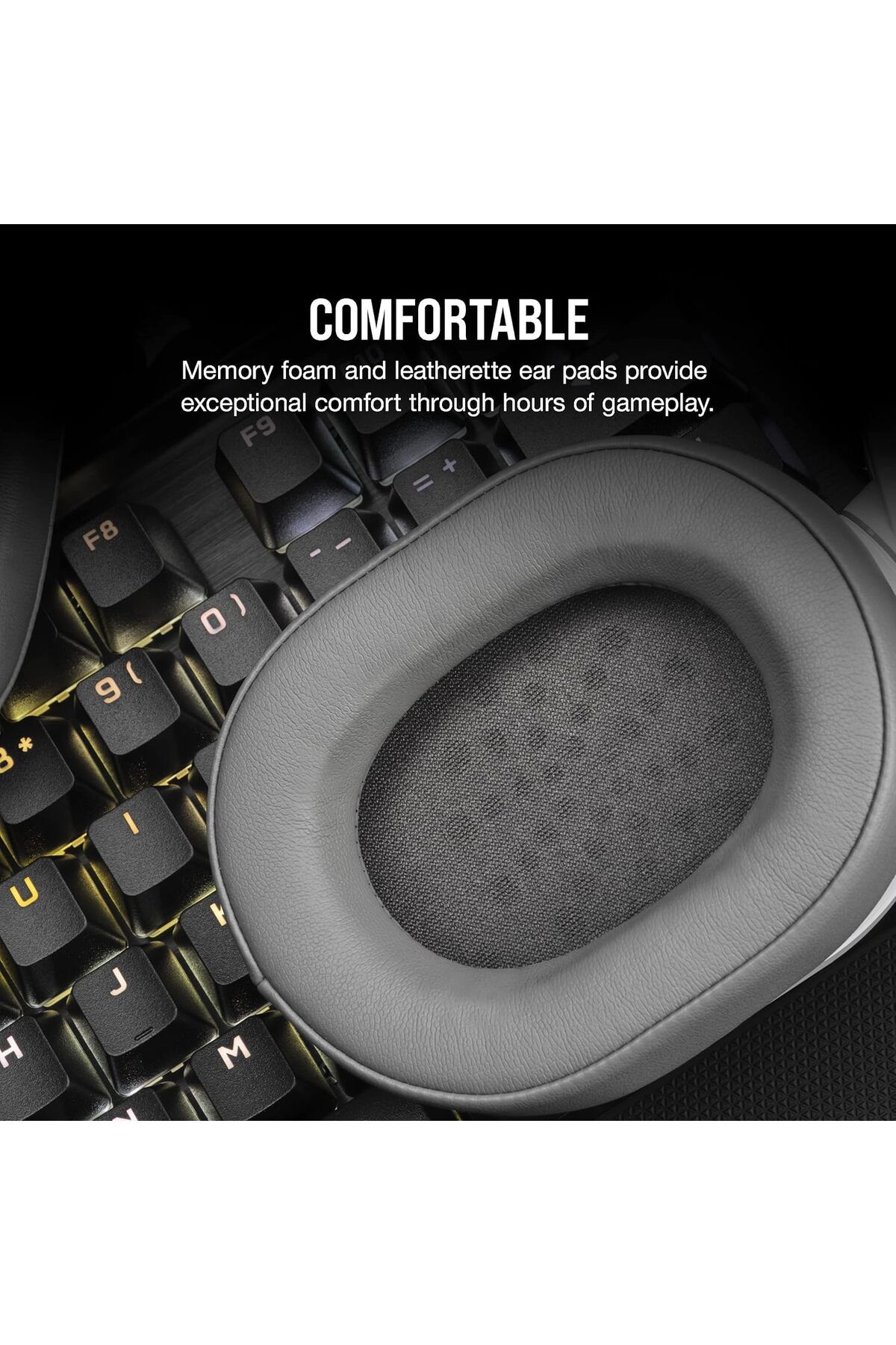 Corsair-سماعة رأس ستيريو Corsair HS55 مع وسائد أذن من إسفنج الذاكرة، تصميم خفيف الوزن، ميكروفون متعدد الاتجاهات 9