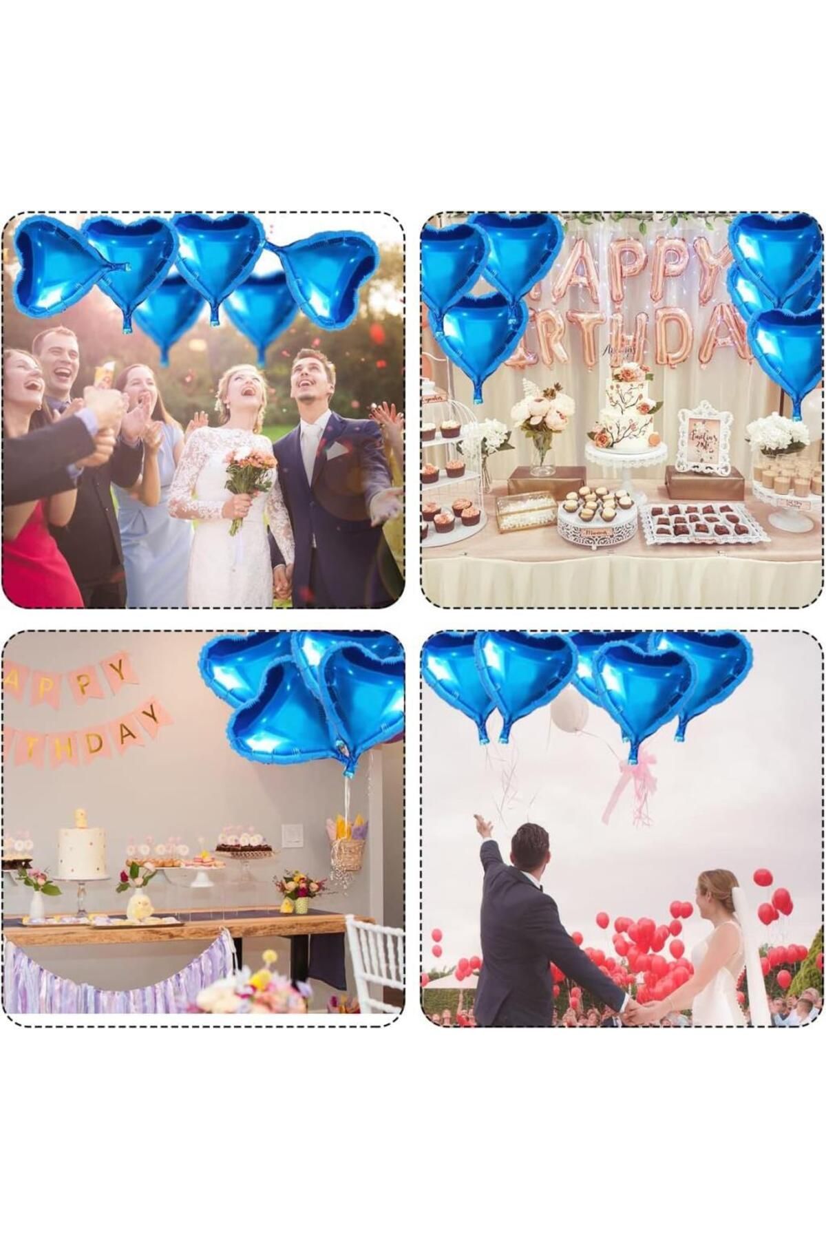 Yuba Avm Nessiworld Metalize Parlak Mavi Kalp Şekilli Uçan Balon Folyo 18 inç 45 cm 25 Adet