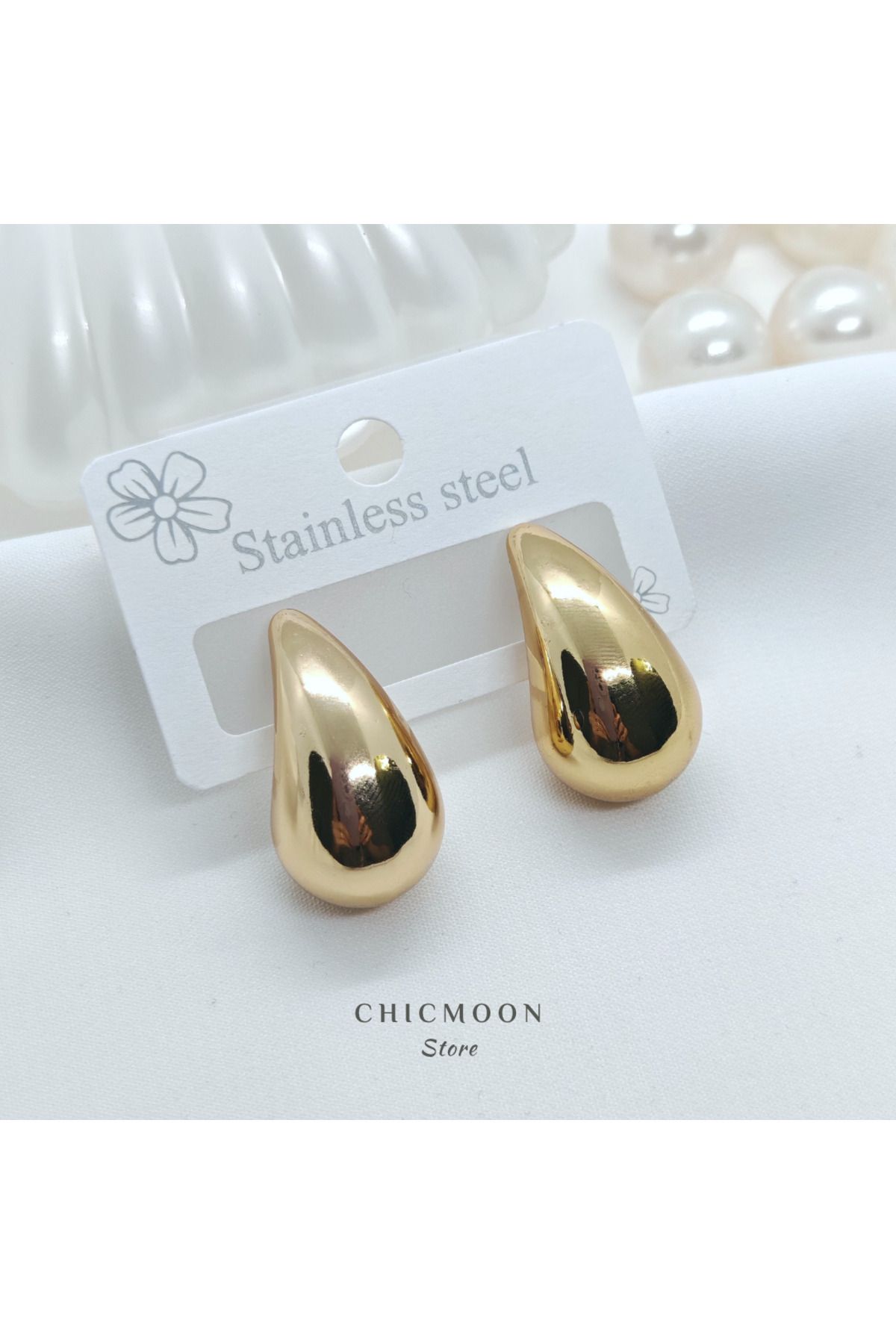 CHICMOON STORE Çelik Damla Küpe