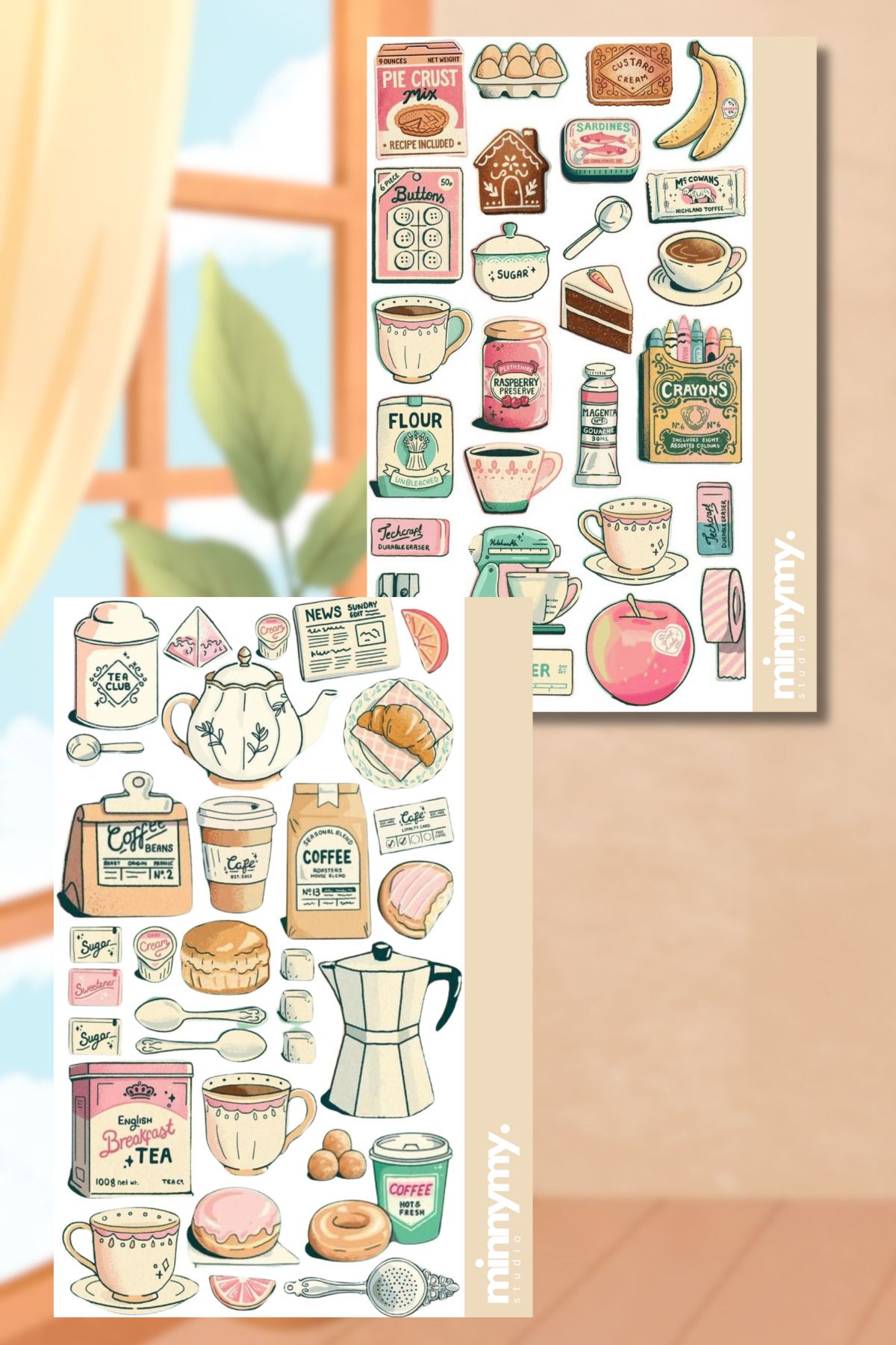 Minnymy 2'li Pastel Collection Vintage Sticker Ajanda, Günlük, Planlayıcı, Bullet Journal, Scrapbook