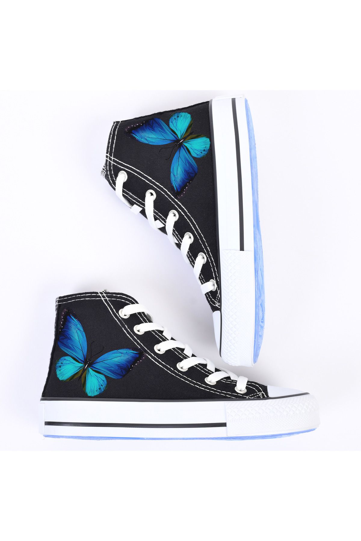 MECH BUTİK Unisex Baskılı Siyah Kadın/Erkek Bilekli Spor Ayakkabı Sneaker