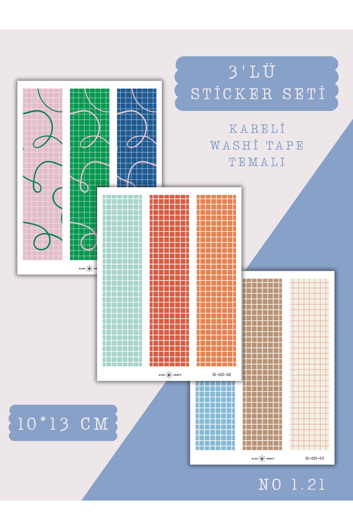 Else Craft 3'lü Washi Tape Kareli Temalı Sticker Seti No 1.21