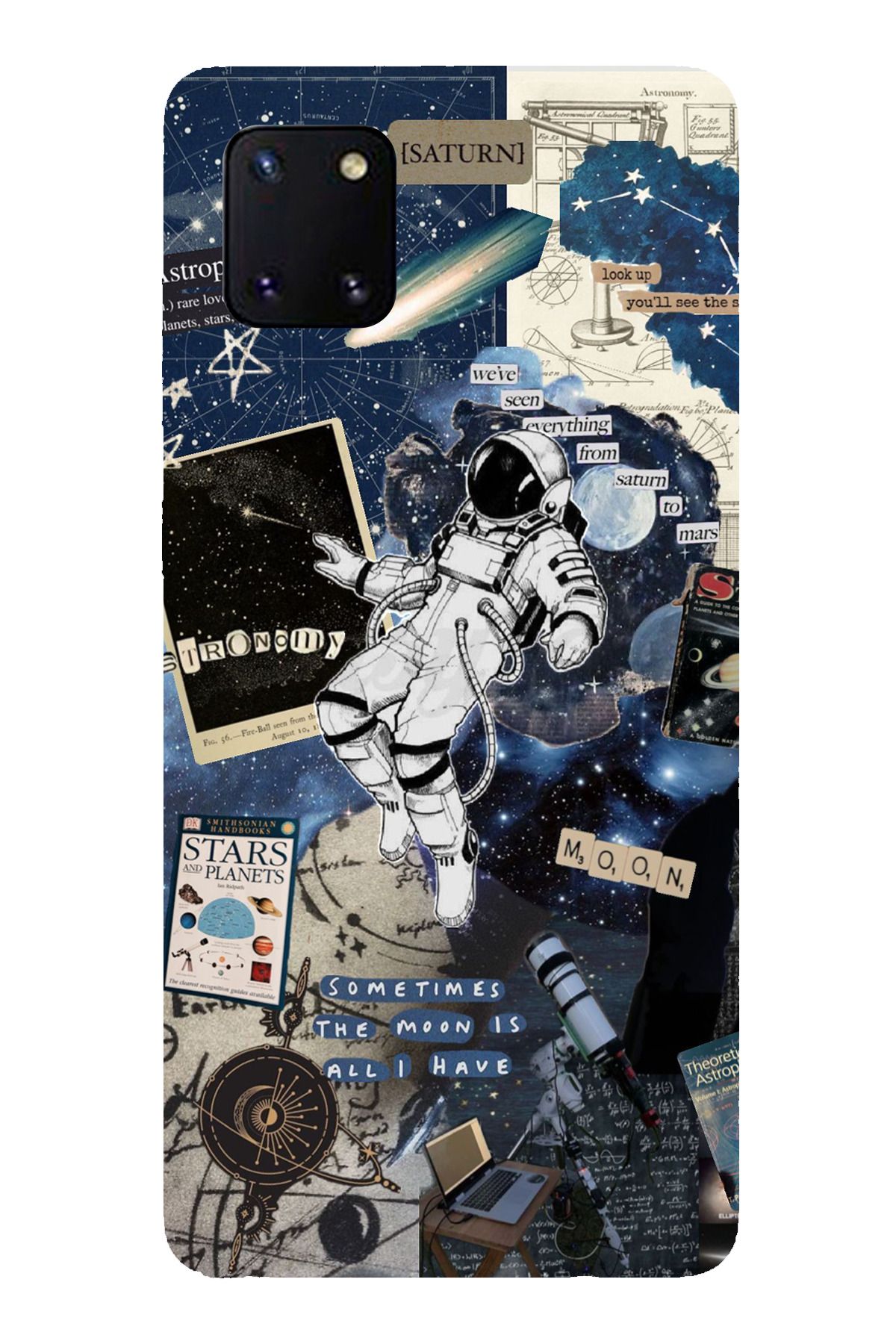 TechTree Samsung Galaxy Note 10 Lite Uyumlu Retro Astronot Tasarımlı Şeffaf Silikon Kılıf