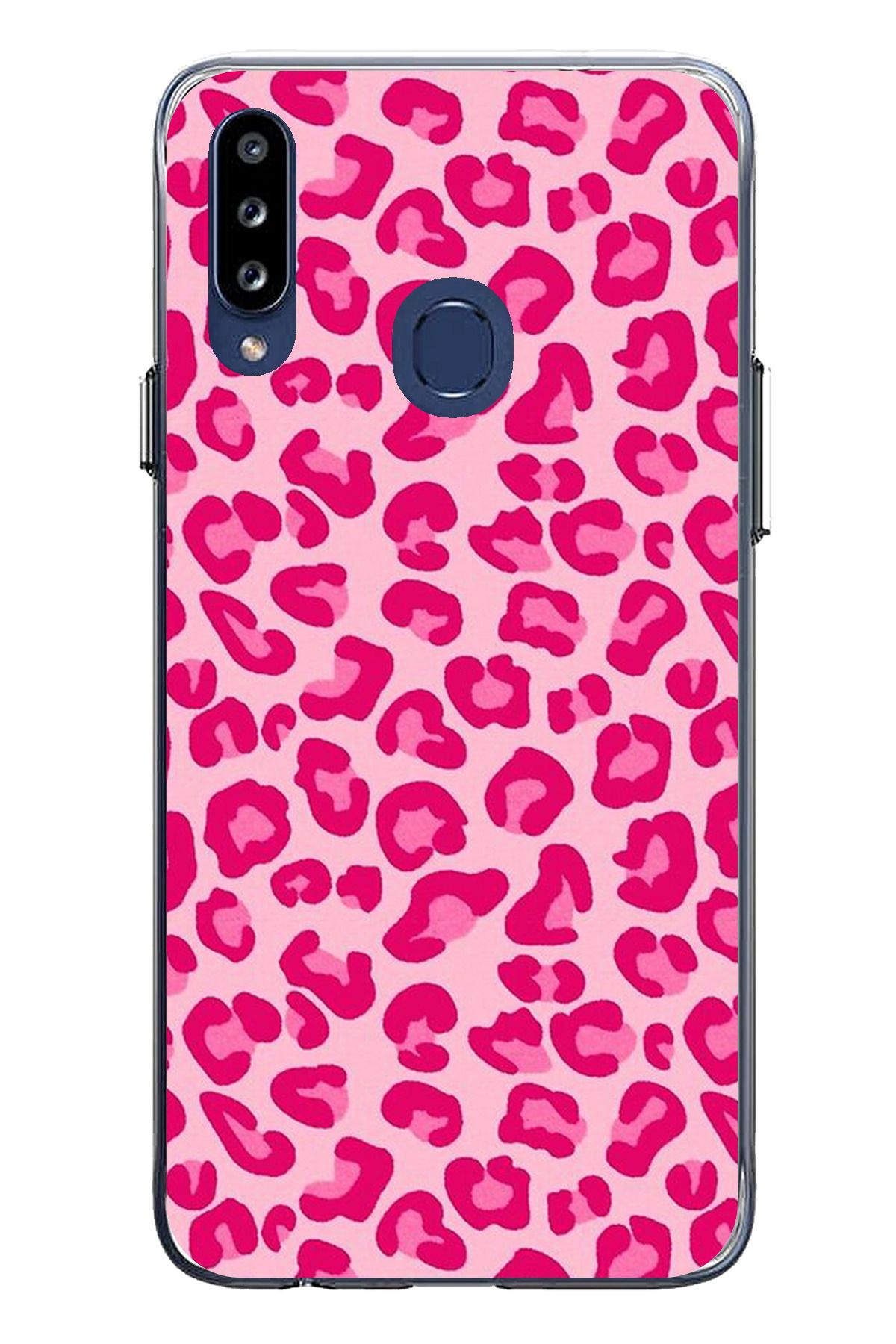 TechTree Samsung Galaxy A20S Uyumlu Pembe Leopar Tasarımlı Şeffaf Silikon Kılıf
