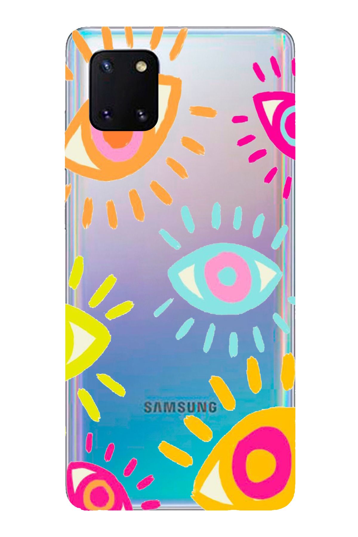 TechTree Samsung Galaxy Note 10 Lite Uyumlu Renkli Nazar Gözler Tasarımlı Şeffaf Silikon Kılıf
