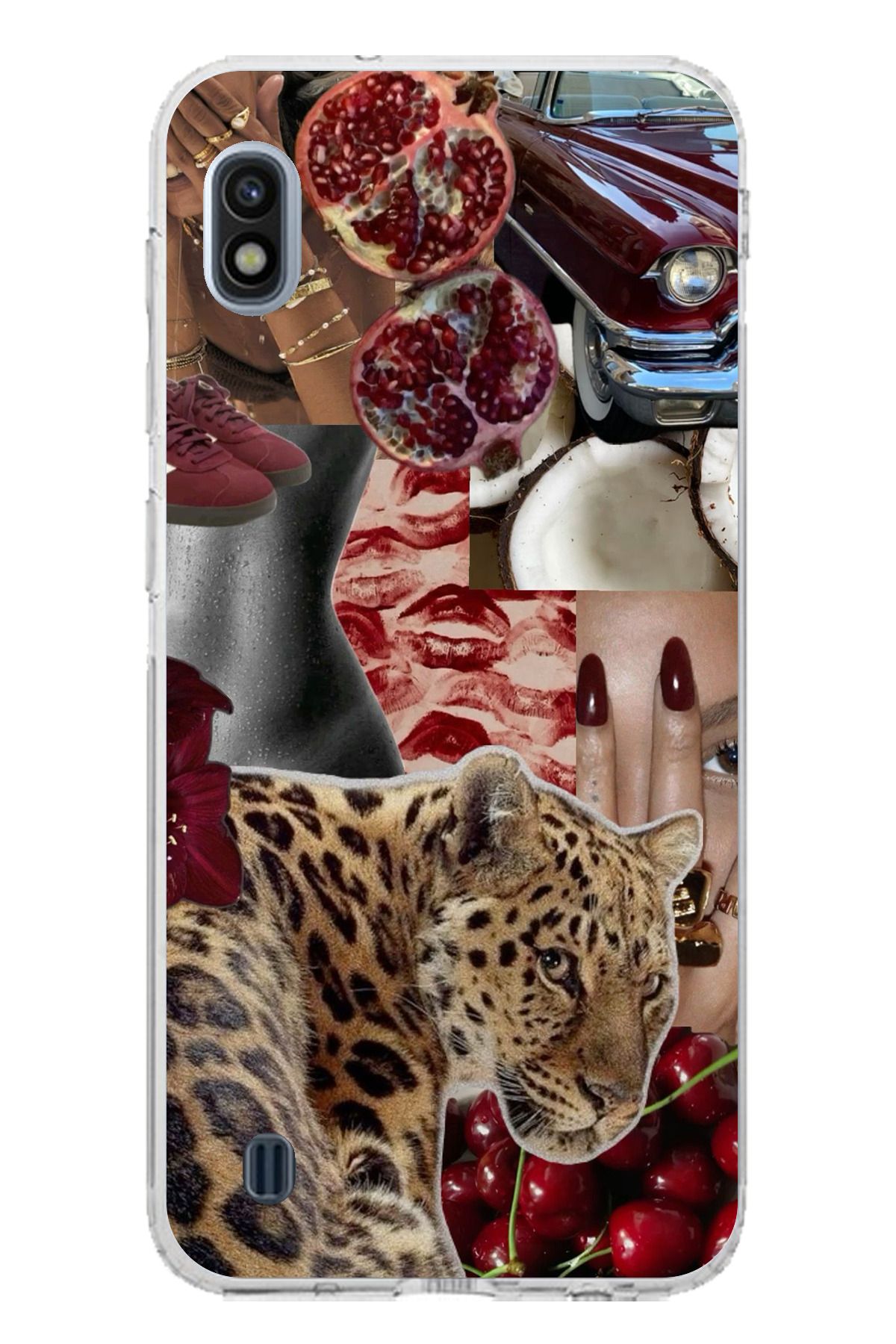 TechTree Samsung Galaxy A10 Uyumlu Leopar Kırmızı Vibes Şeffaf Silikon Kılıf