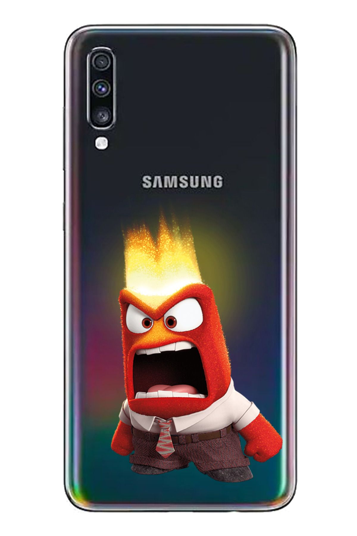 TechTree Samsung Galaxy A70 Uyumlu Ters Yüz Kızgın Anger Tasarımlı Şeffaf Silikon Kılıf