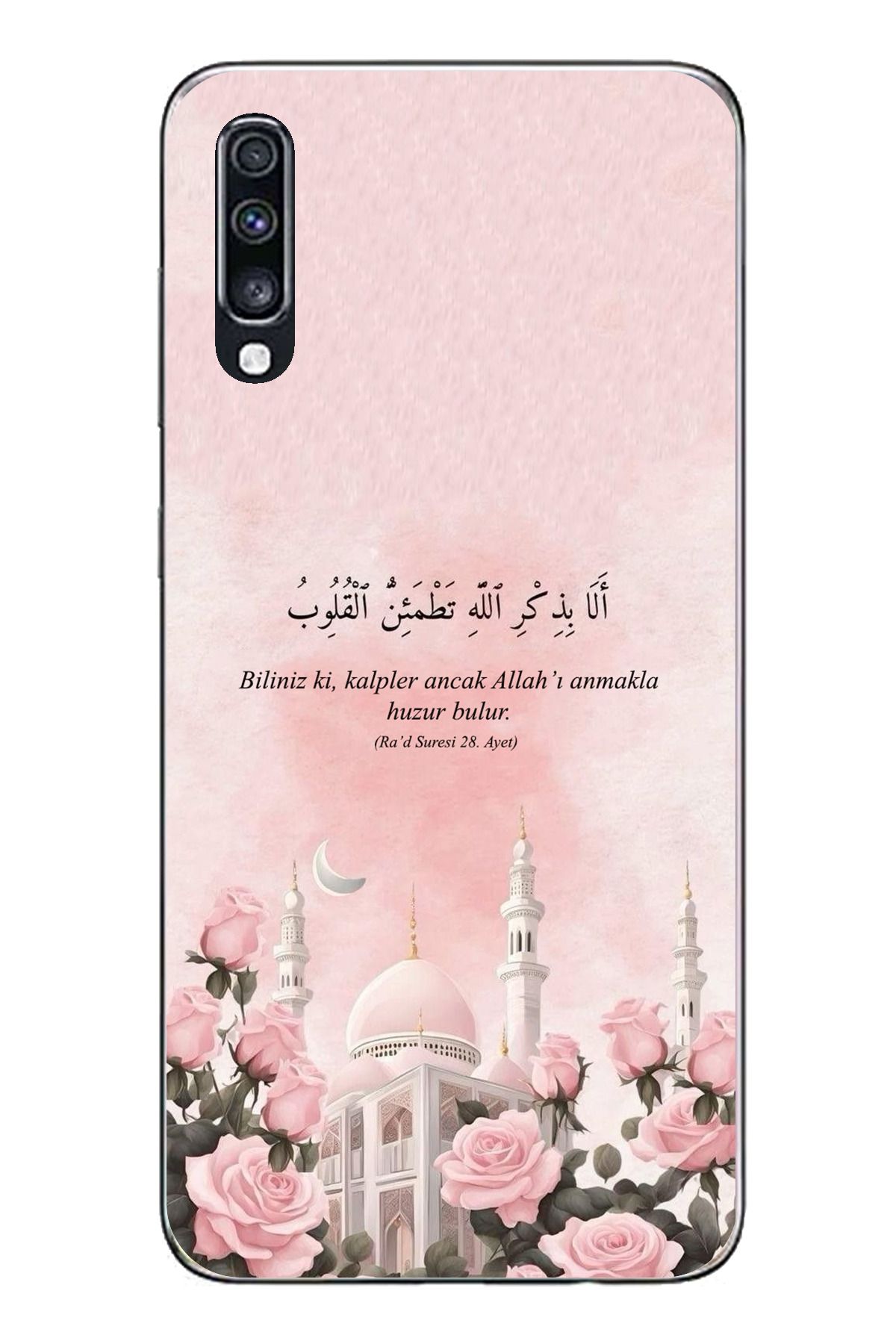 TechTree Samsung Galaxy A70 Uyumlu Rad Suresi Cami ve Güller Şeffaf Silikon Kılıf