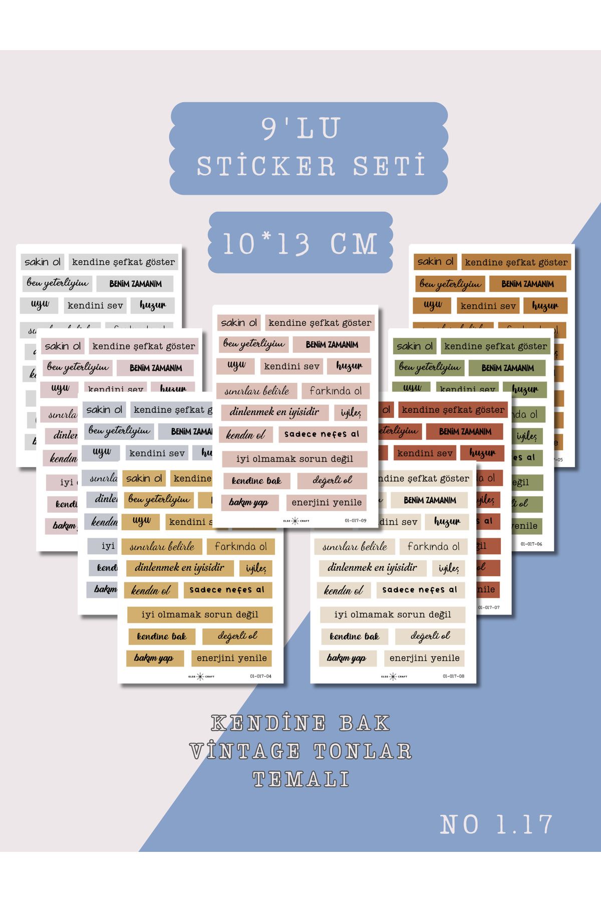 Else Craft 9'lu Kendine Bak Canlı Tonlar Temalı Sticker Seti