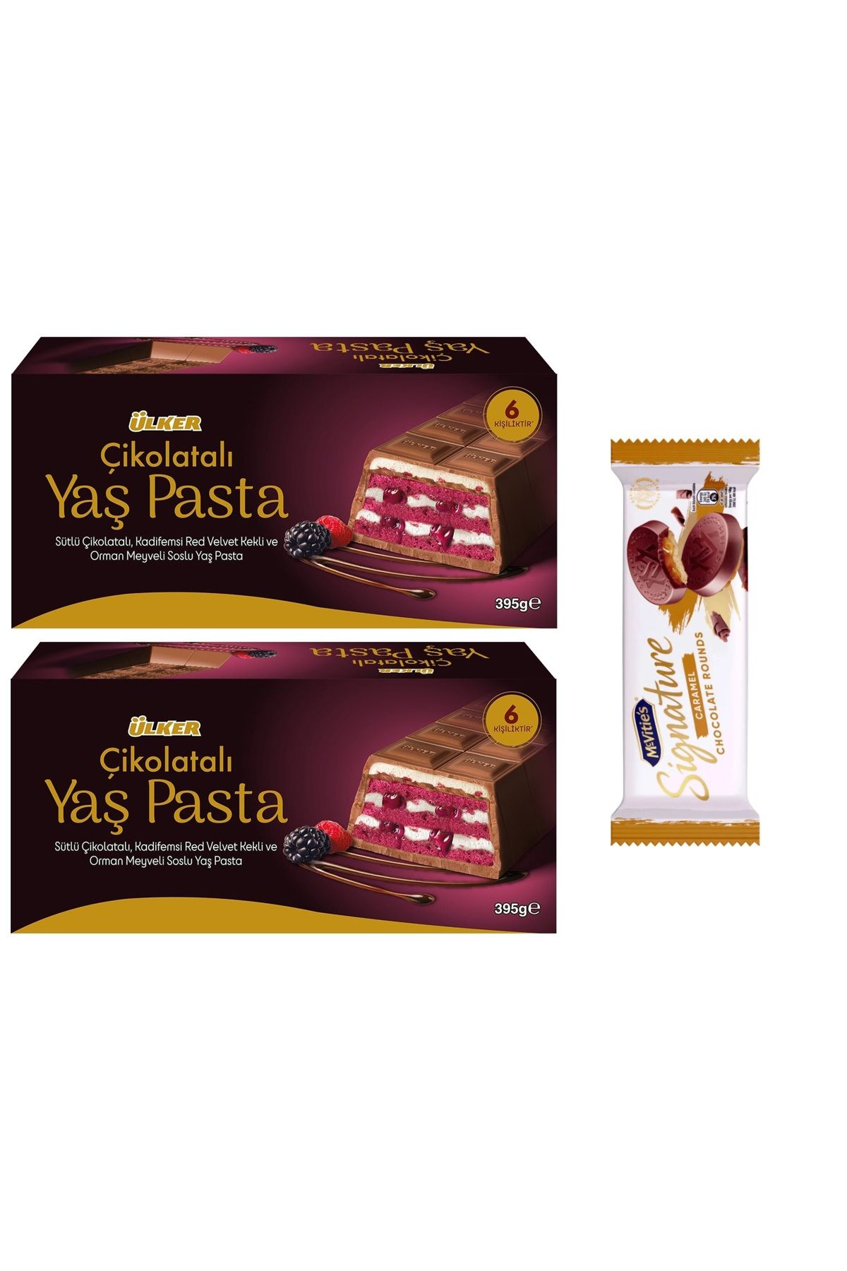 Ülker Pasta Çikolatalı Orman Meyveli Soslu Yaş Pasta 395 gr X 2 ve Mc'Vities Signature Caramel 109 gr