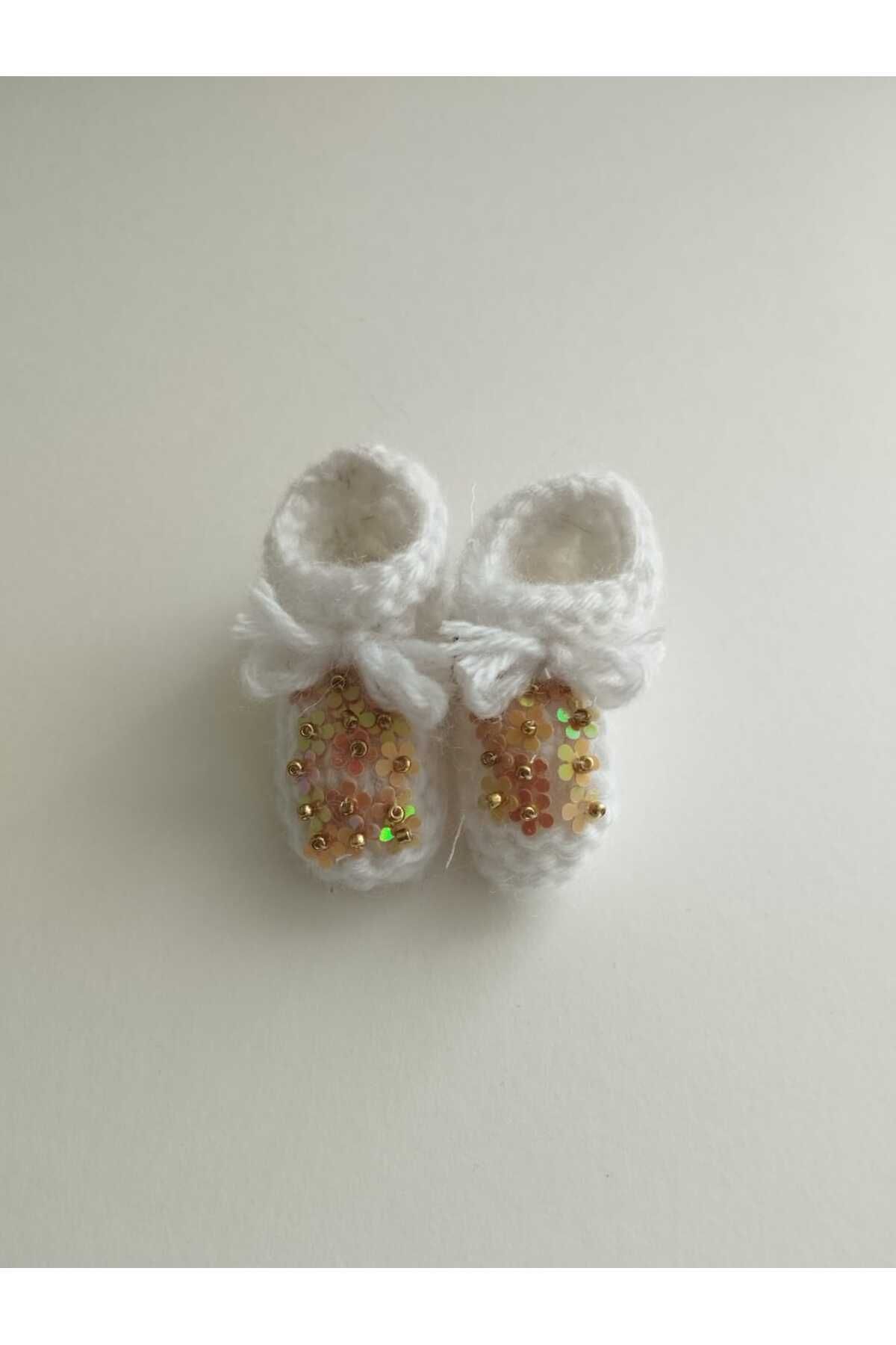 GiftlandCollection GiftLand Beyaz El Örgüsü Minyatür Patik Magnet, Baby Shower