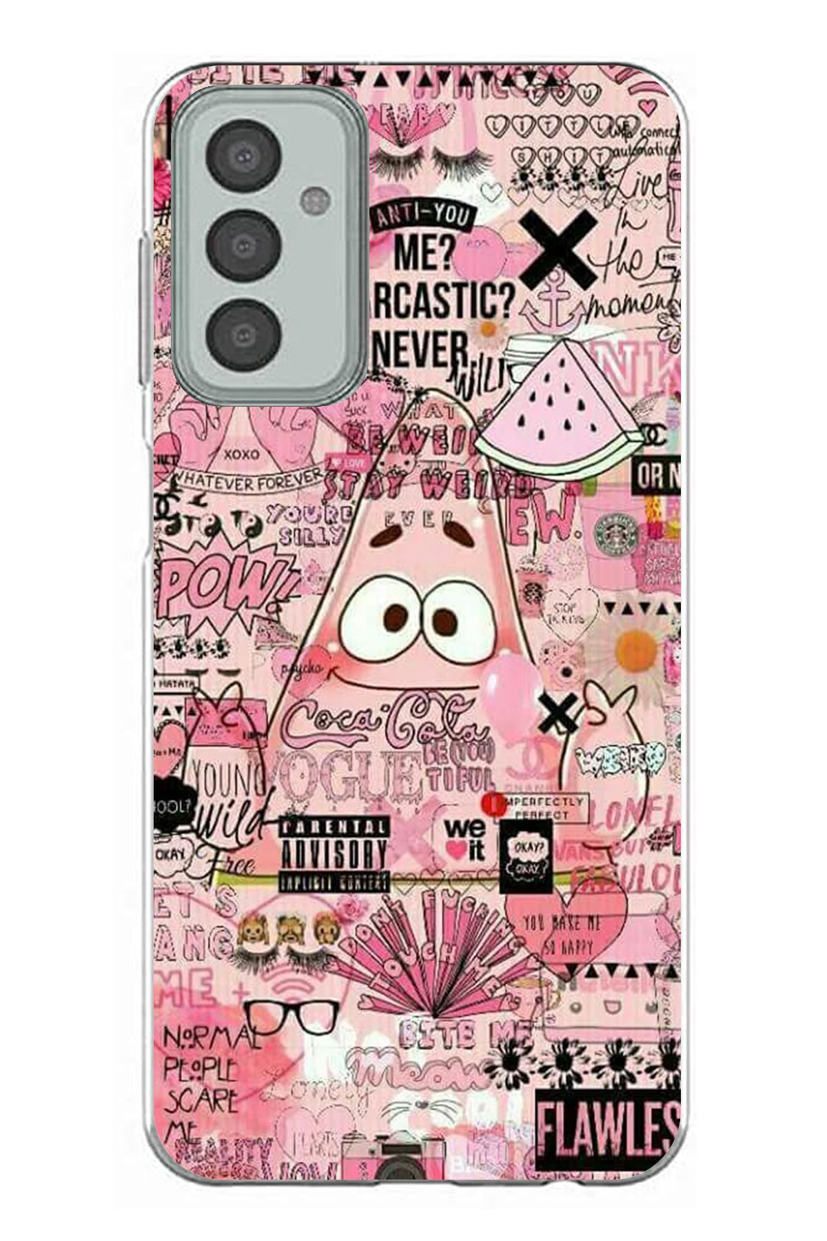 TechTree Samsung Galaxy M13 - M23 Uyumlu Patrick Yıldız Çıkartmalar Şeffaf Silikon Kılıf