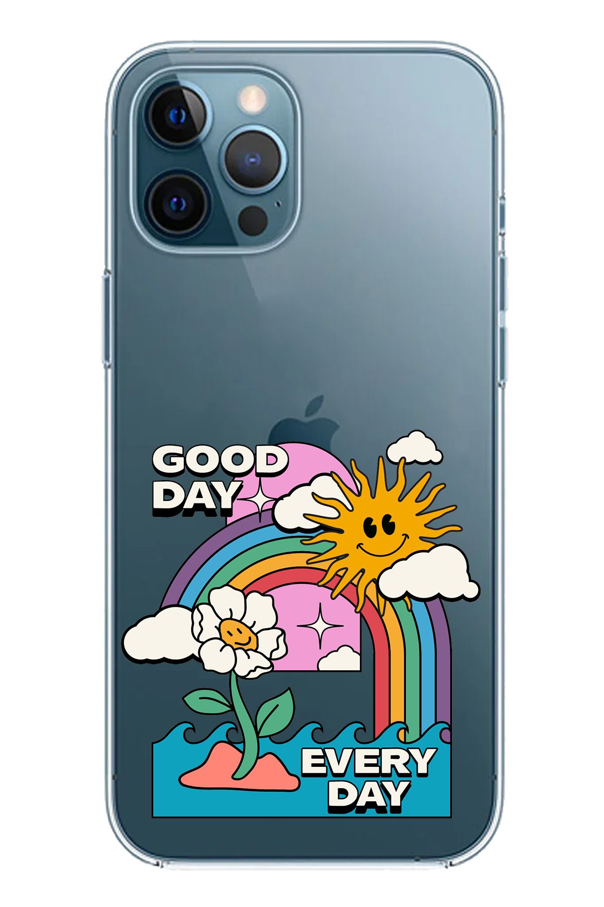 TechTree iPhone 12 Pro Max Uyumlu Good Day Every Day Tasarımlı Şeffaf Silikon Kılıf