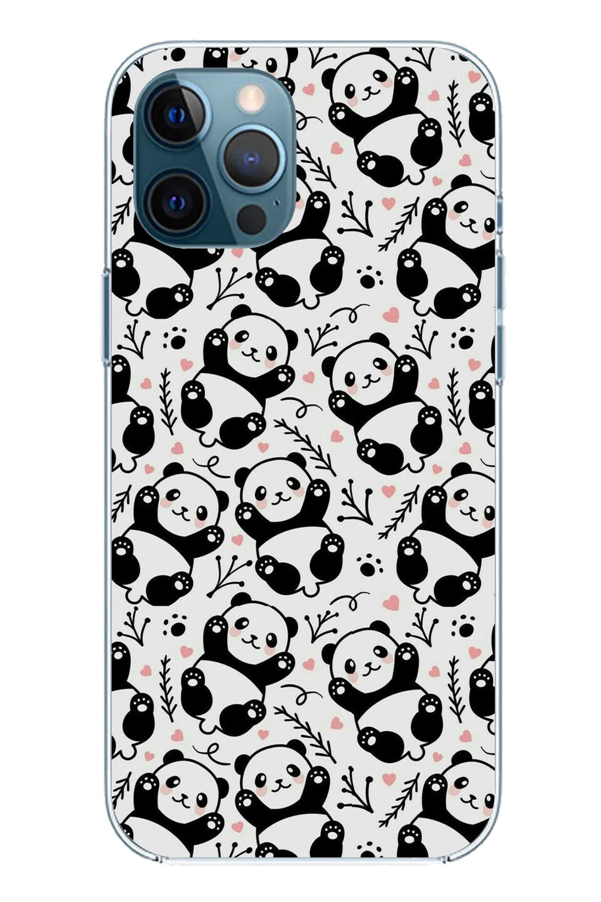 TechTree iPhone 12 Pro Max Uyumlu Minik Pandalar Şeffaf Silikon Kılıf