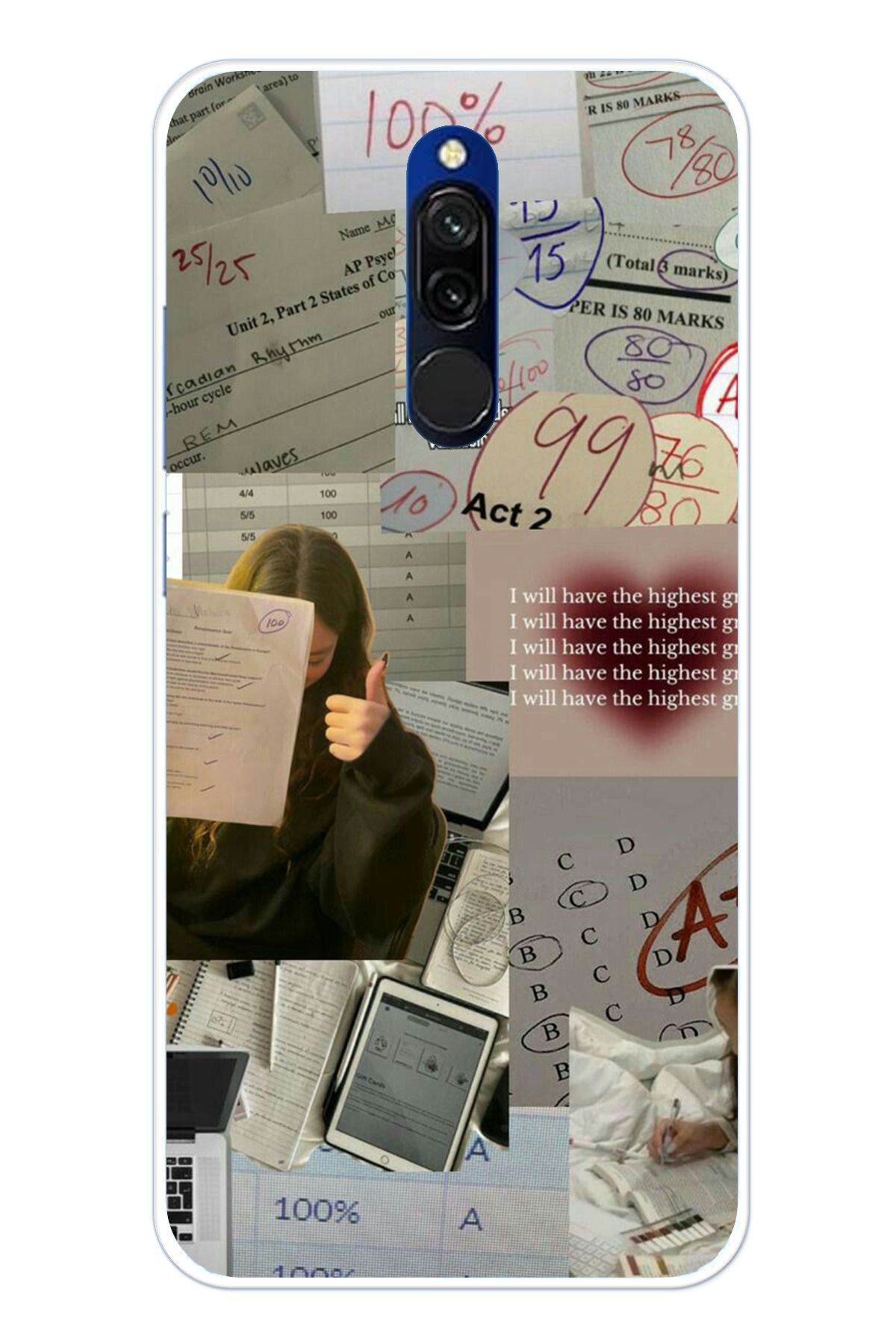 TechTree Redmi 8 Uyumlu Üniversite Motivasyon 777 Tasarımlı Şeffaf Silikon Kılıf