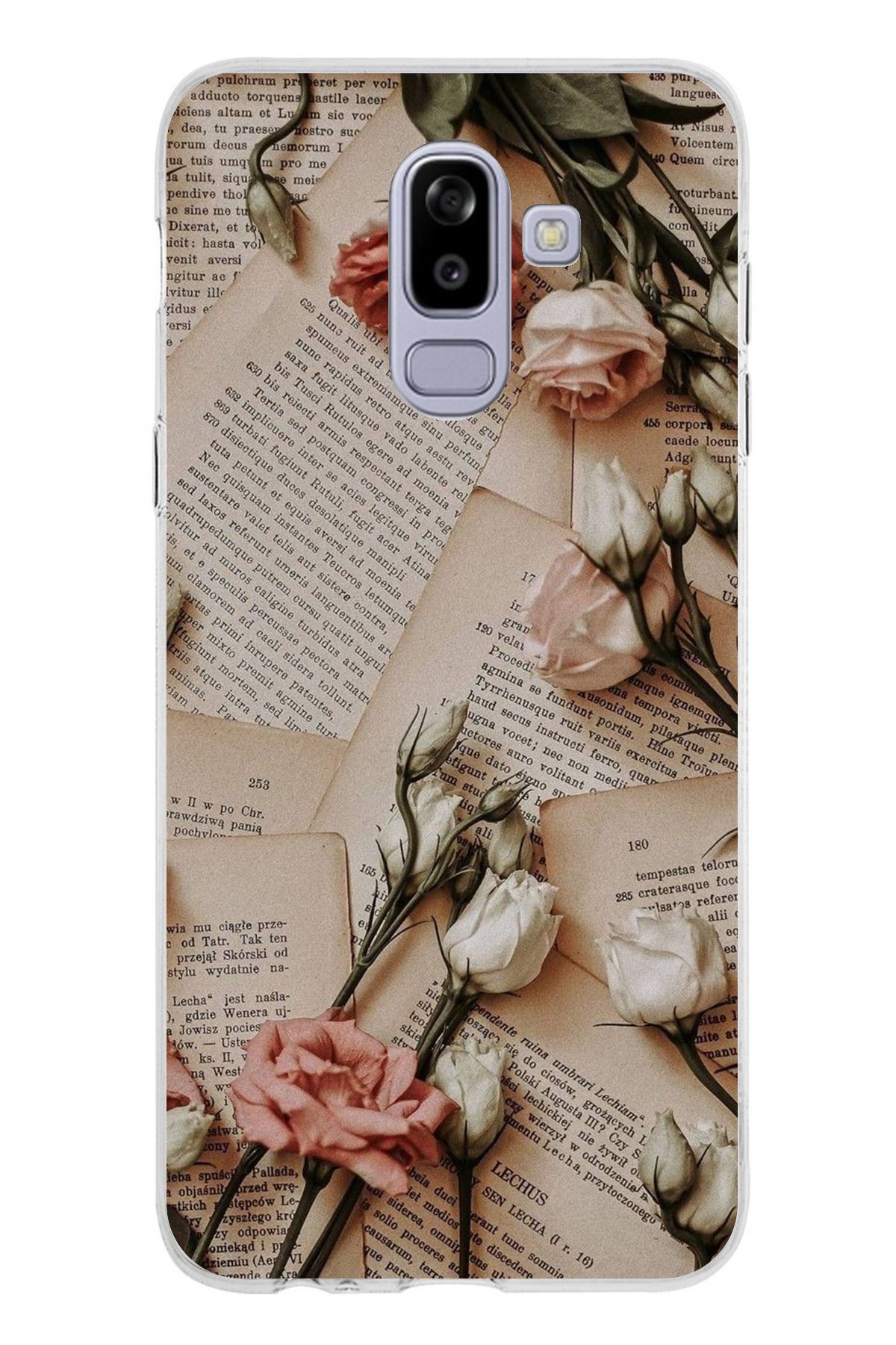 TechTree Samsung Galaxy J8 - A6 PLUS Uyumlu Retro Gazete Güller Tasarımlı Şeffaf Silikon Kılıf